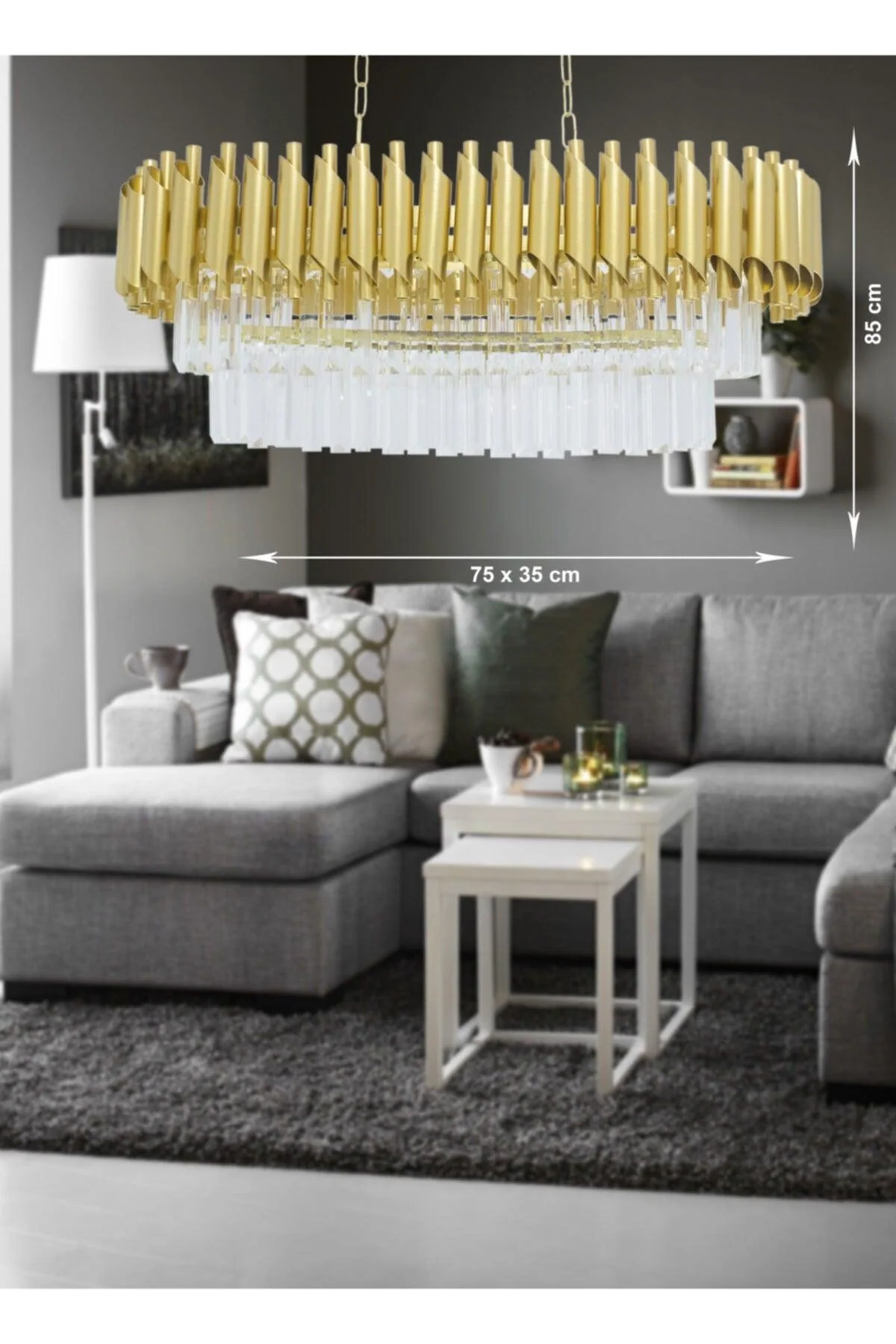 55 cm gold and crystal luxury chandelier with adjustable height