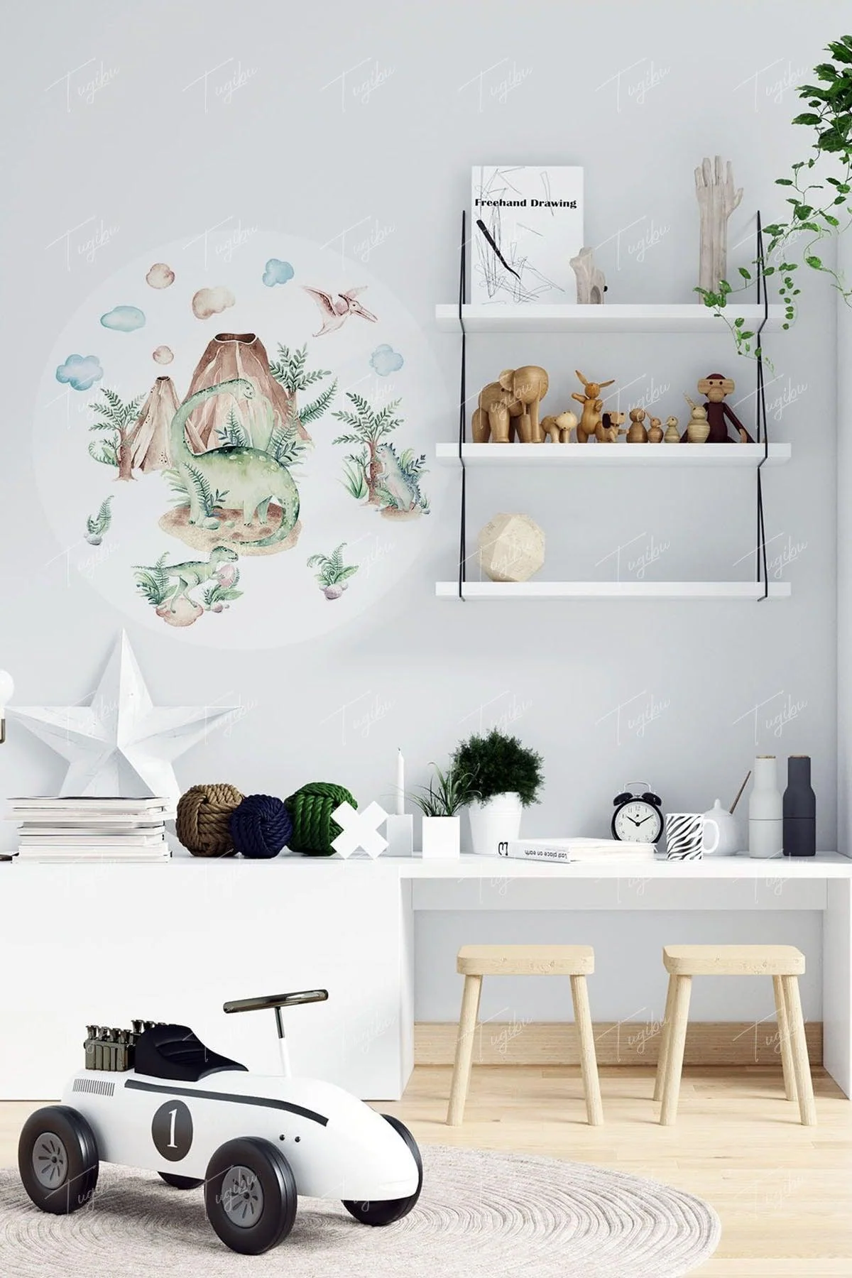 Dinosaur-Themed Round Wall Sticker