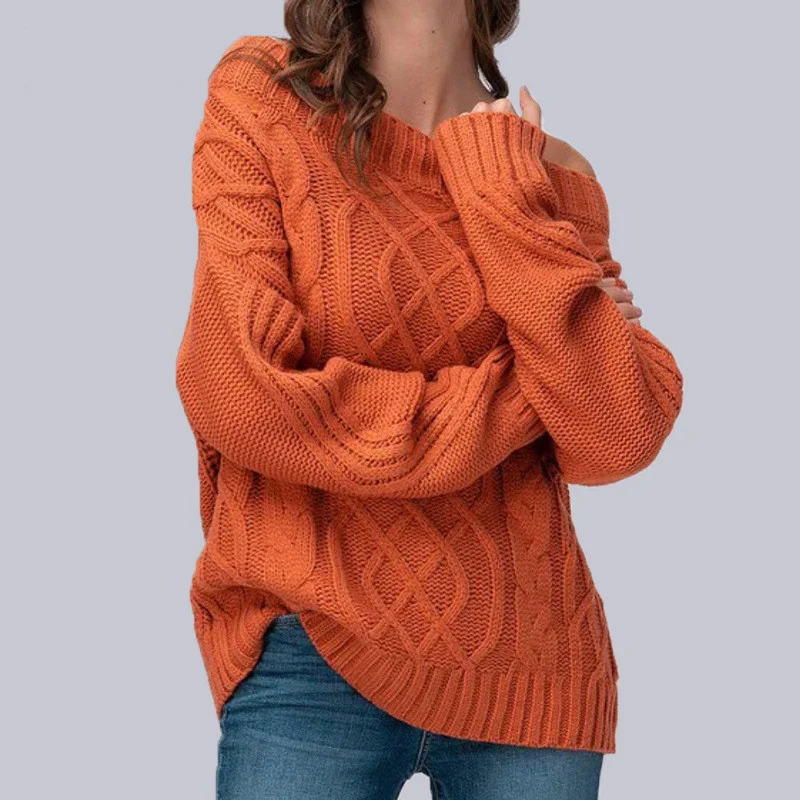 Round Neck Pullover Cable-knit Sweater Women