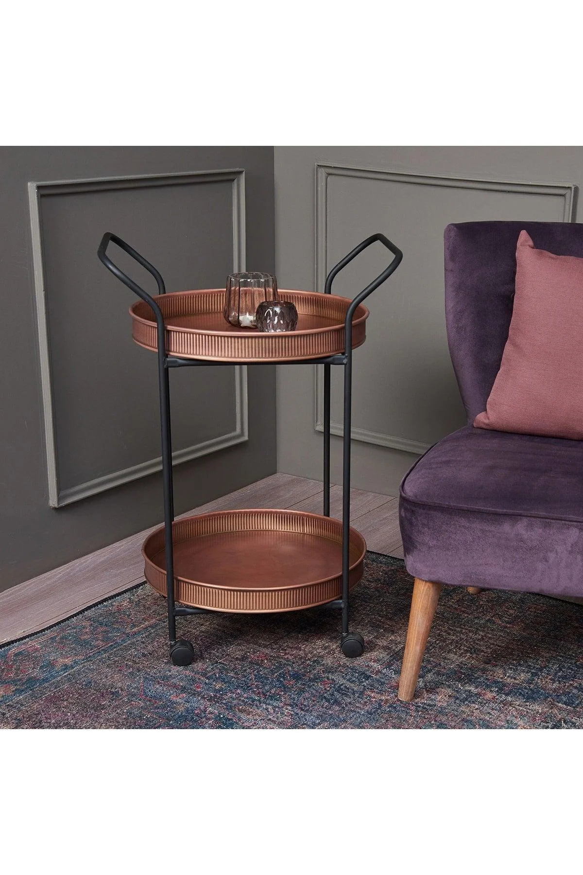 Copper Round Service Trolley, 79 cm