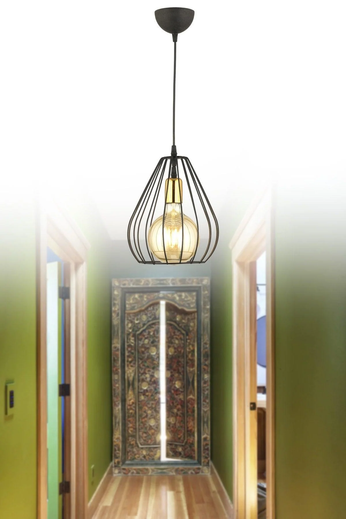 Black Rustic Single Pendant Lamp with E27 Socket