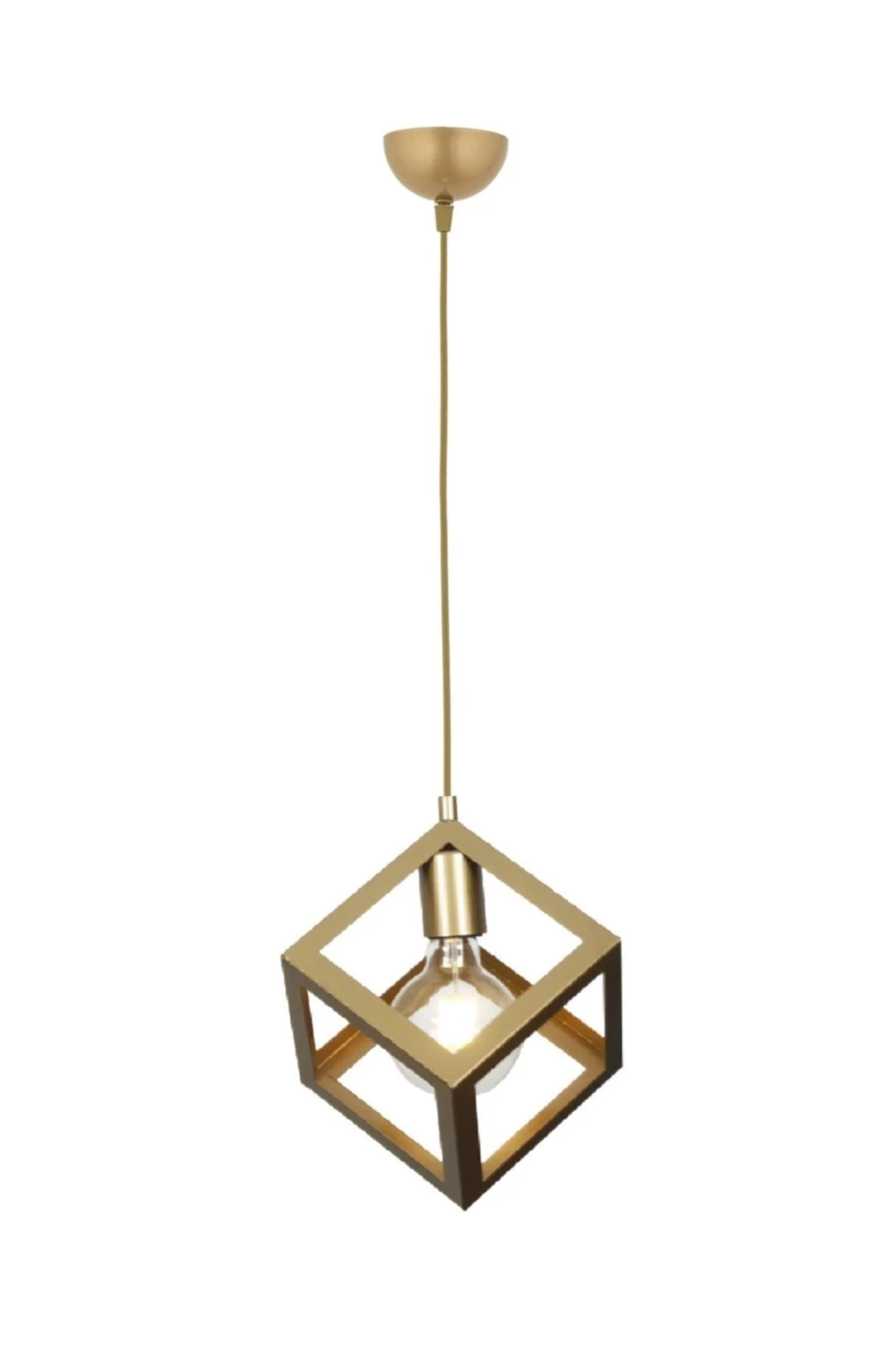Adjustable geometric metal pendant lamp with gold finish E27 bulb holder