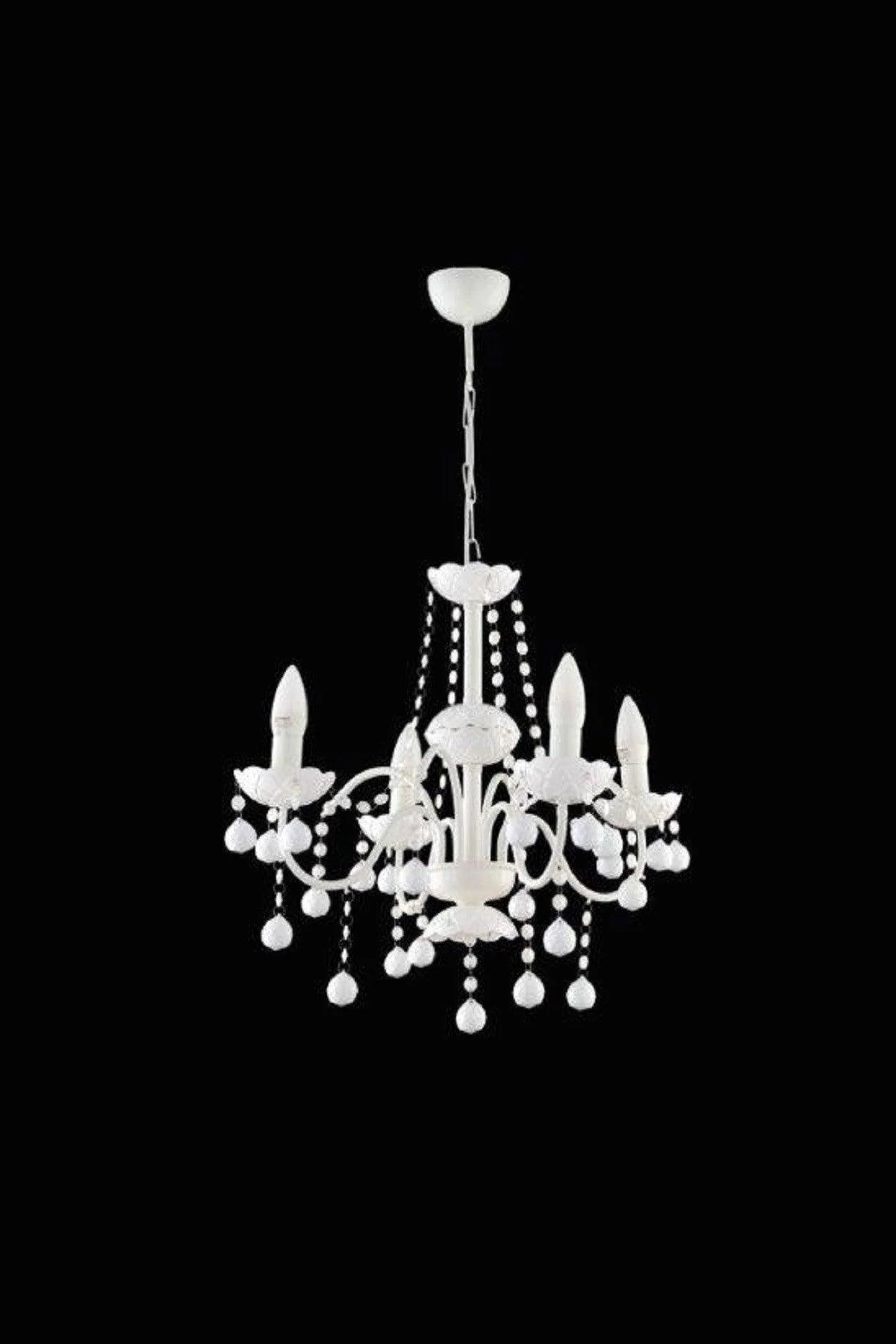 White 4‑Piece Chandelier – 75 cm Height, 52 cm Diameter, E14 Sockets (Bulbs Not Included)