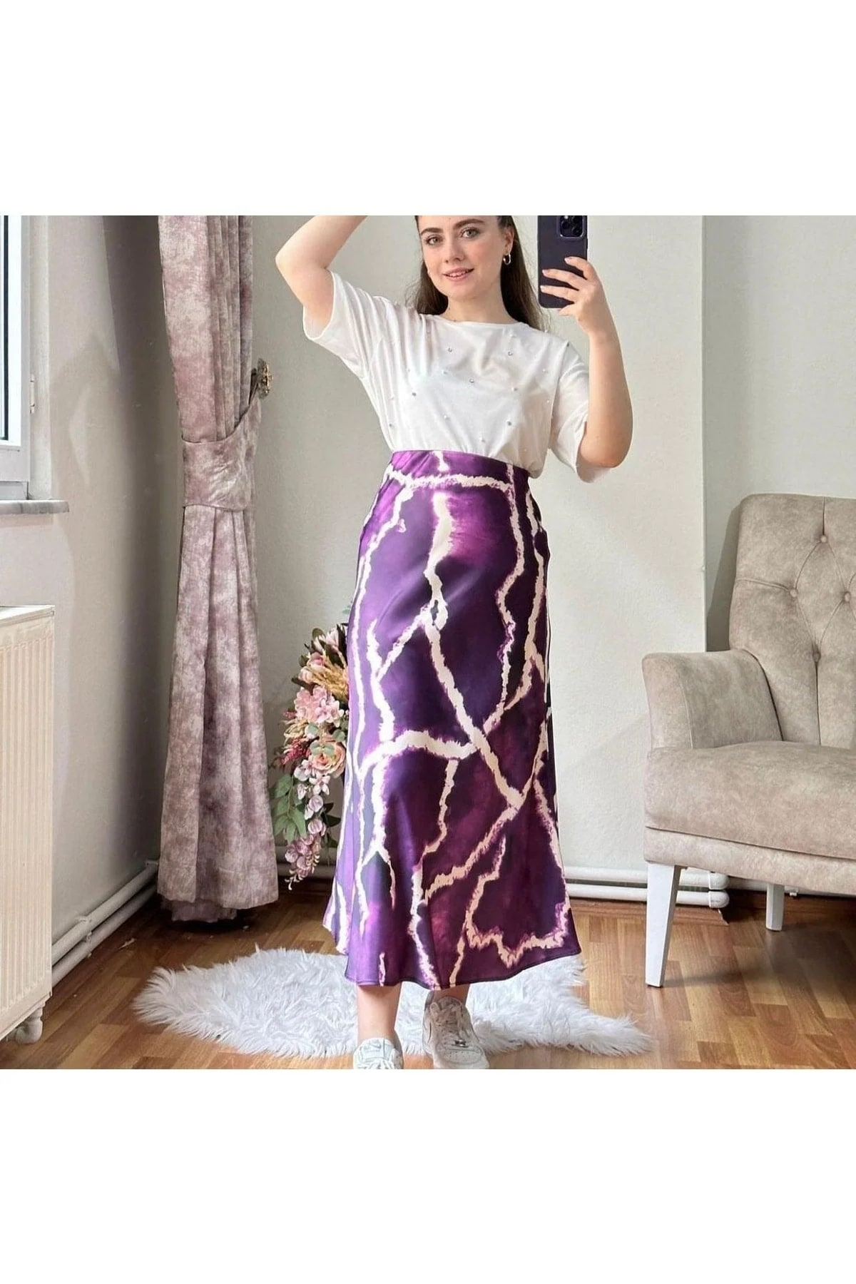 80cm satin-patterned skirt in cotton blend