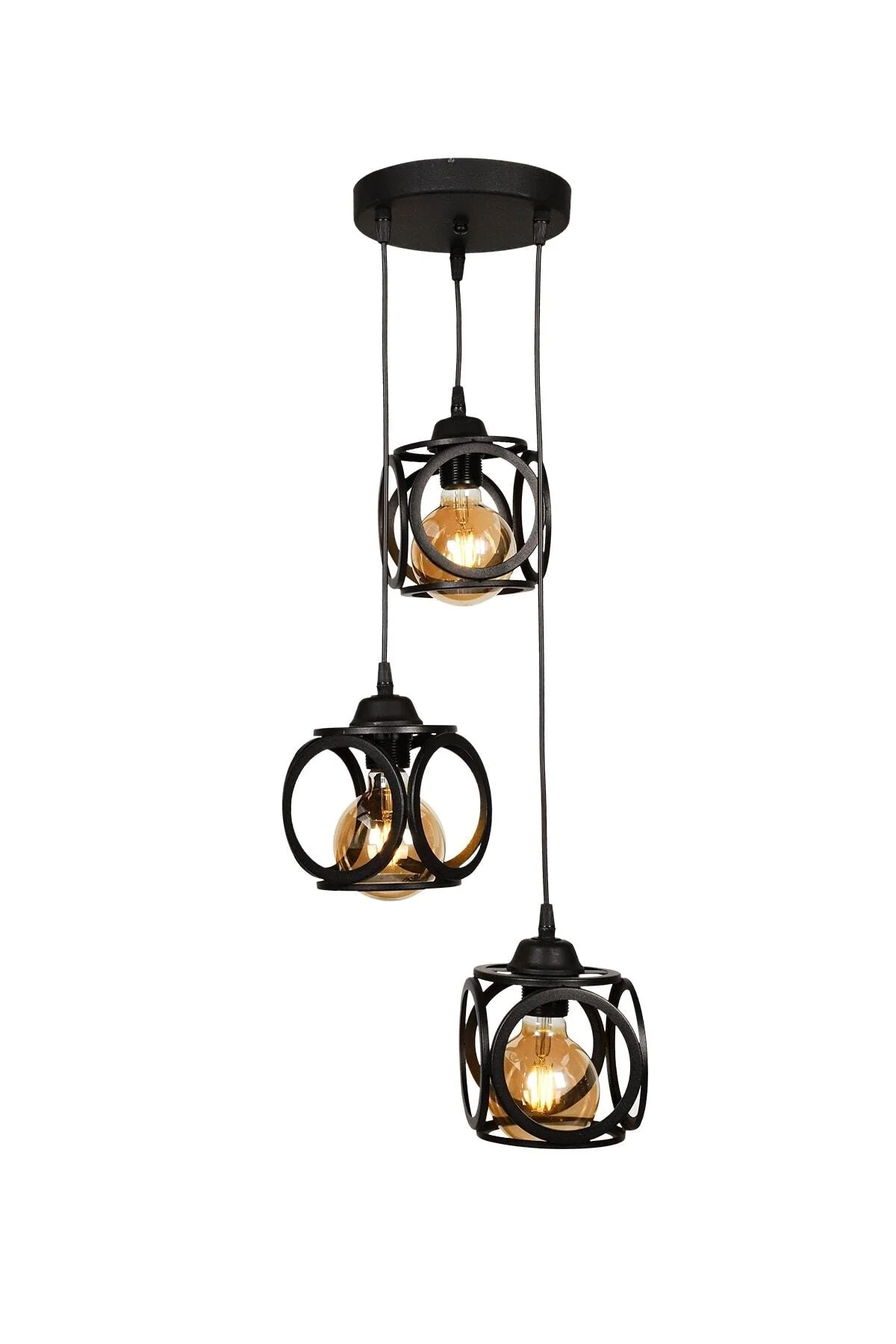 Black Triple Chandelier with E27 Base and Electrostatic Paint