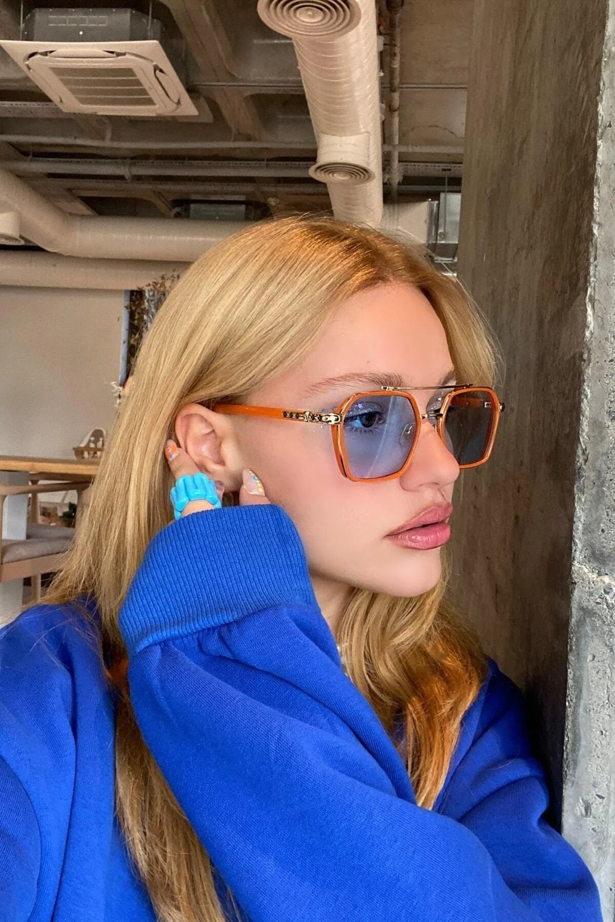 Orange, blue, and silver gradient sunglasses