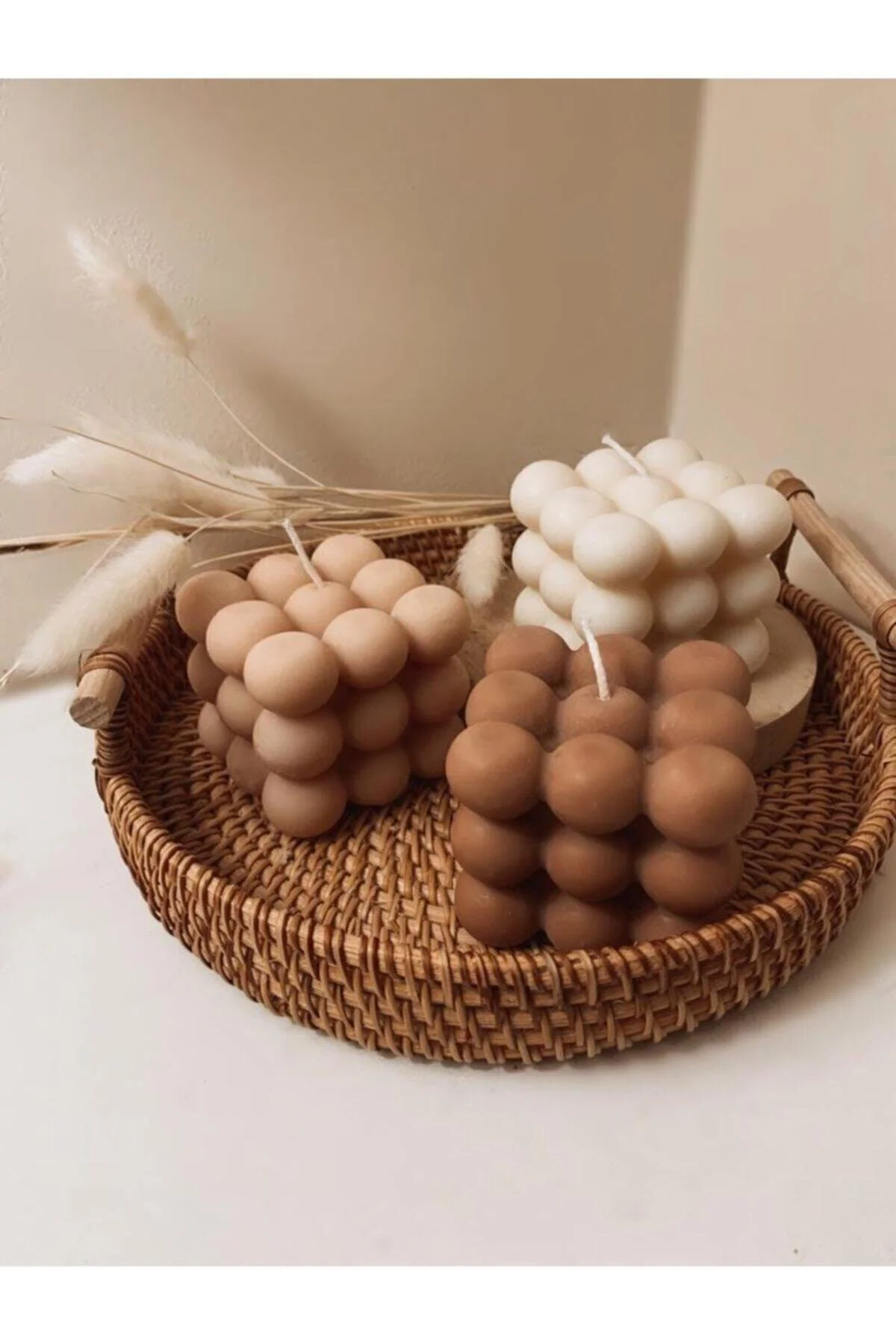 Set of 3 Brown Bubble Candles – 6 × 6 cm, German Paraffin, 10% Fragrance