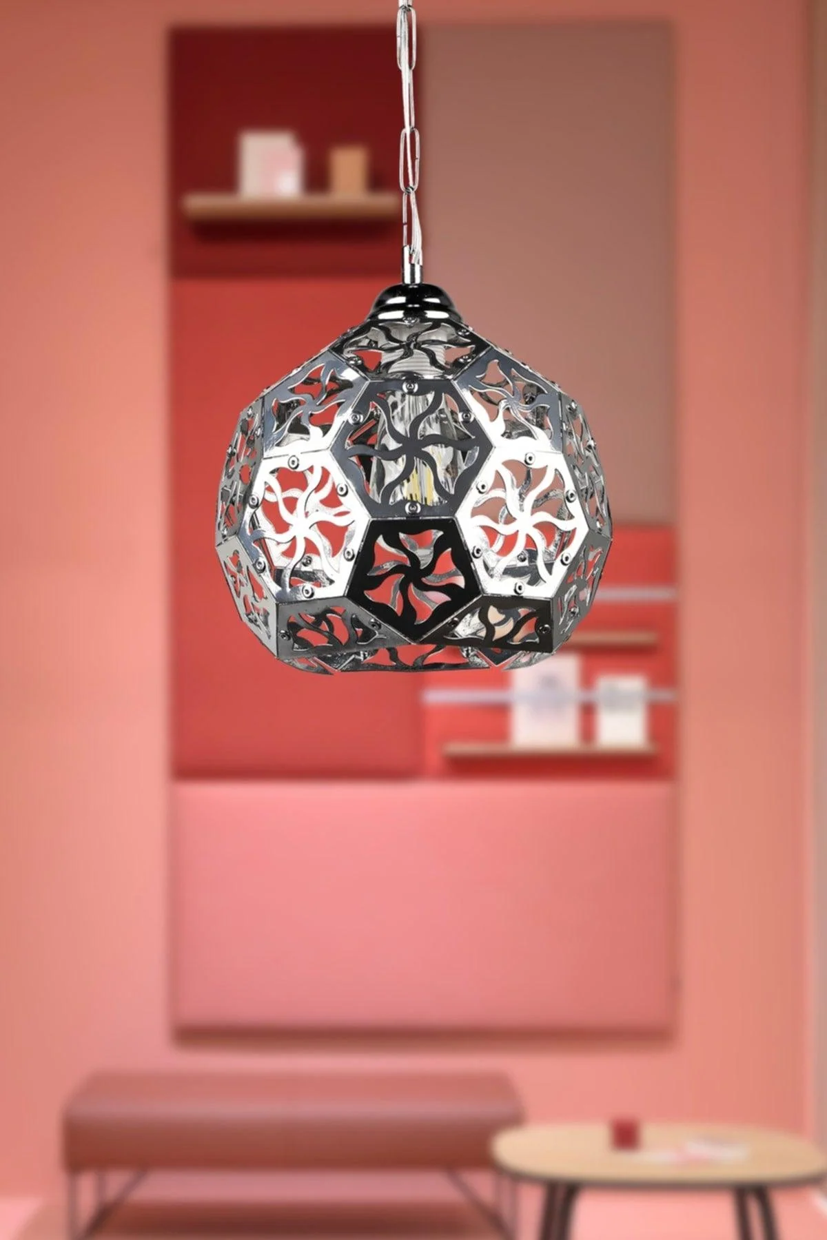 Single chrome chandelier 60cm length 22cm diameter