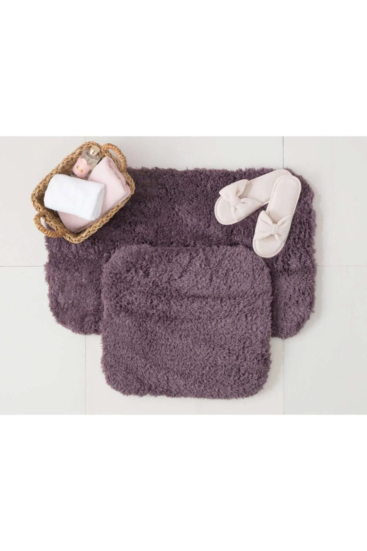 Dark plum 100% polyester bath mat set with sheep design