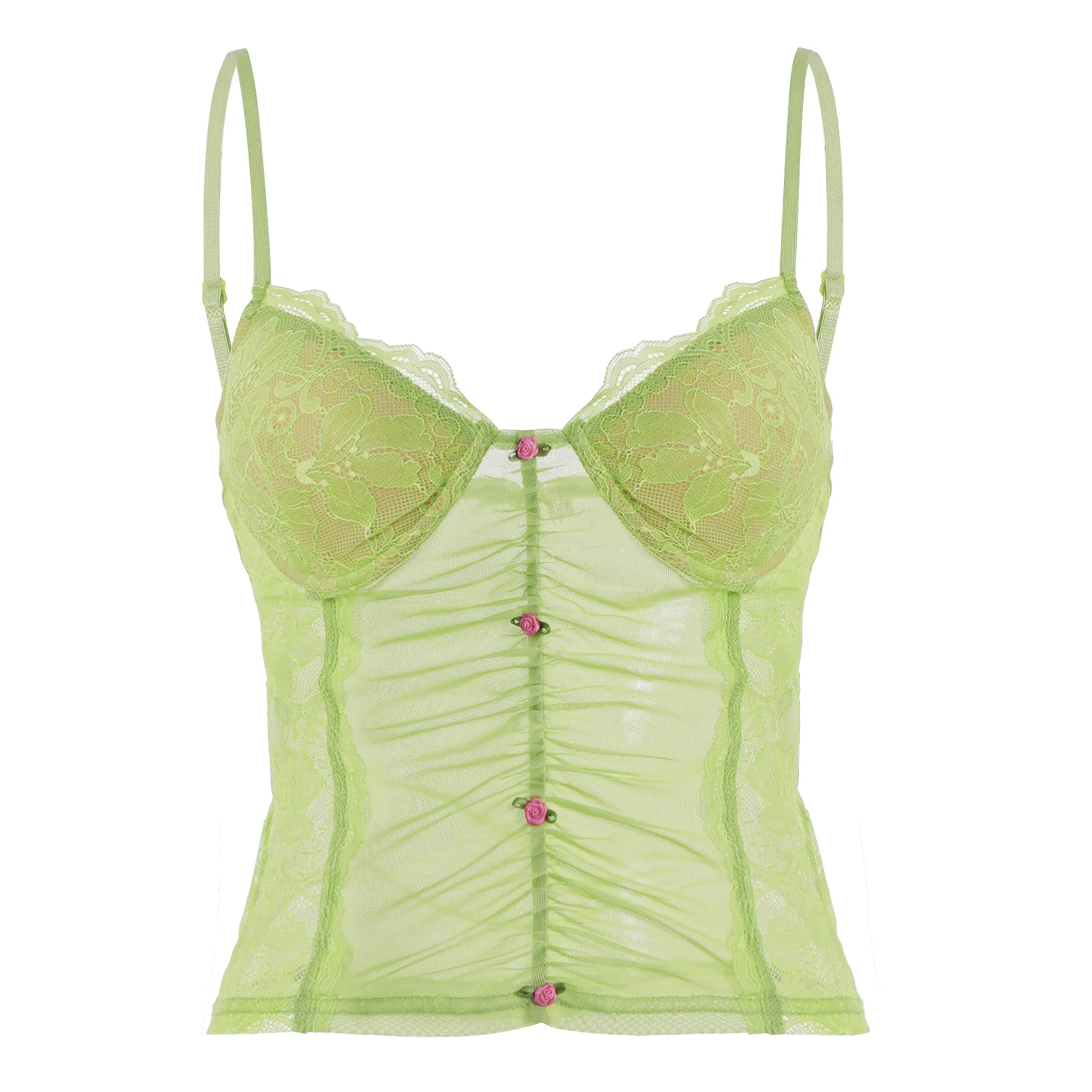 Sheer Mesh Tank Top with Lace Paneling