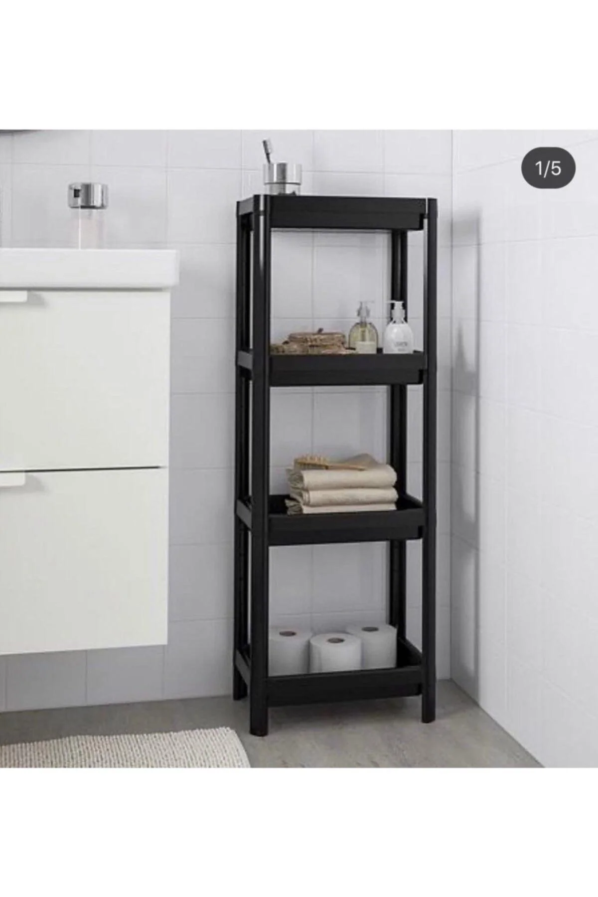 Black wall-mounted shelving unit with locking system