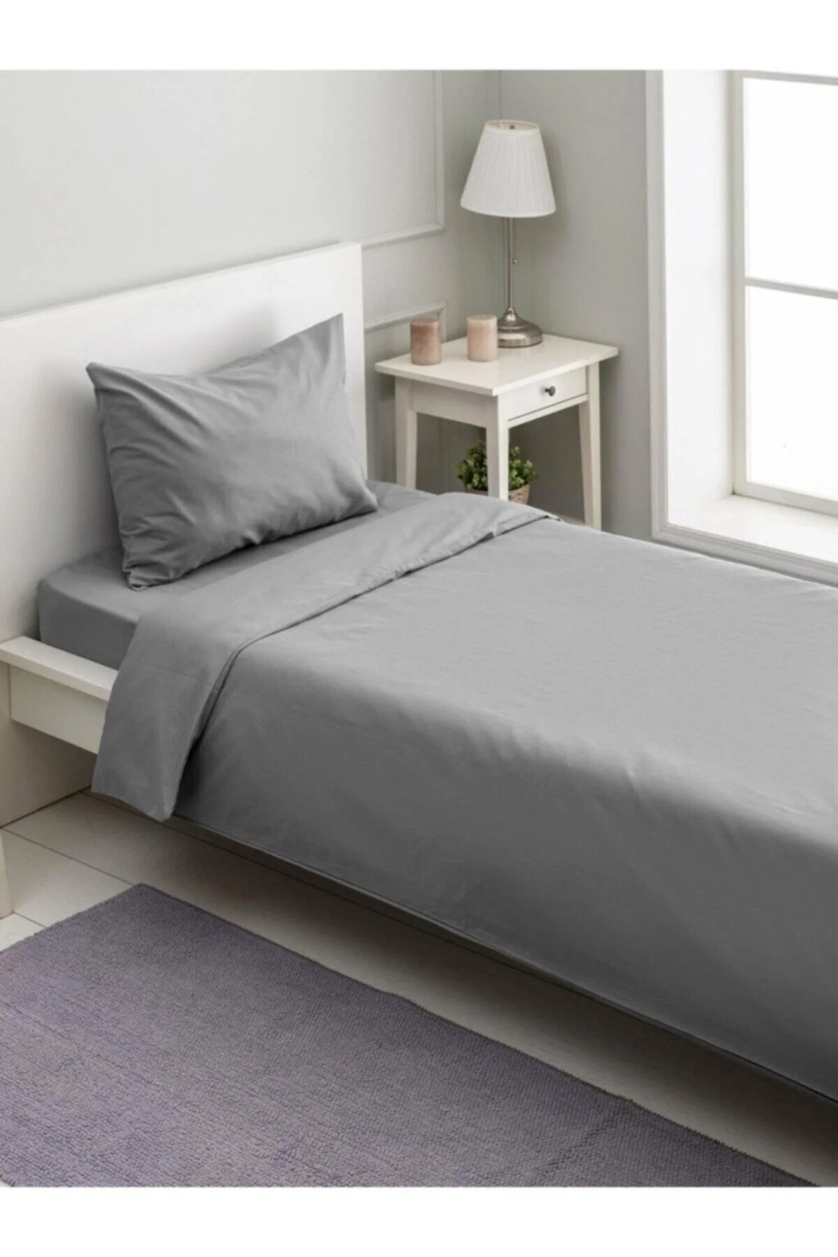 Single 100% cotton elastic bed sheet set 100x200 cm - gray