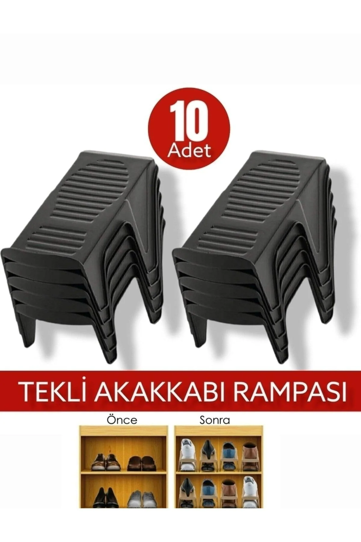 Set of 10 single shoe ramps for closet organization