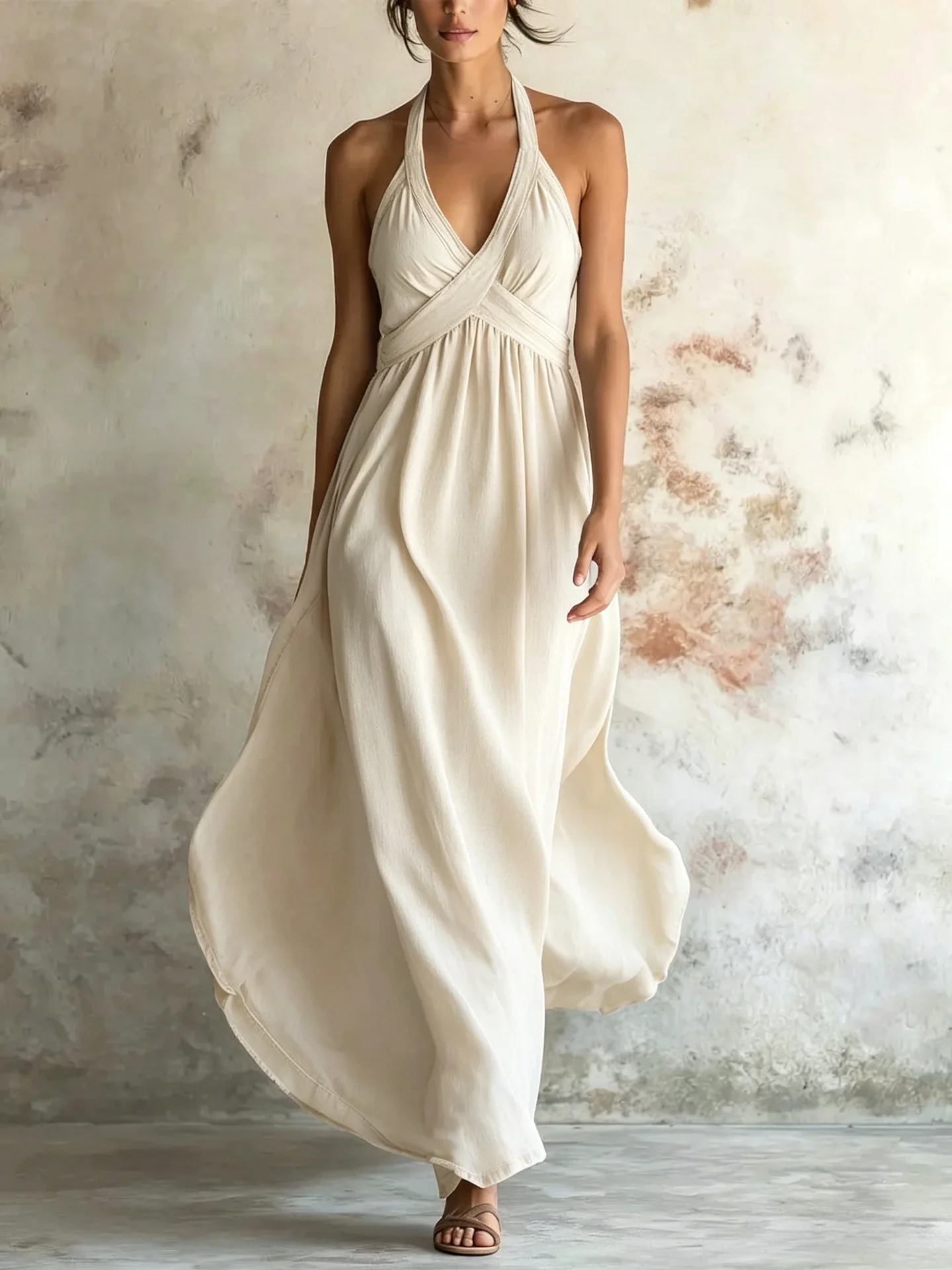 Sleeveless Flared Solid-color Maxi Dress Design