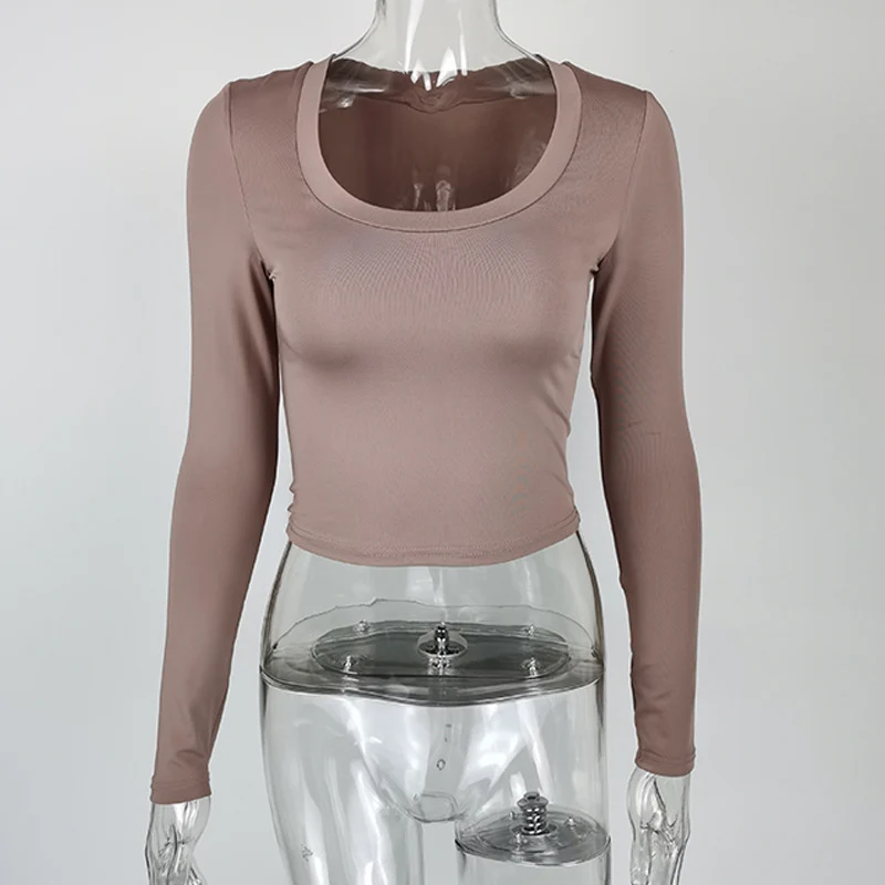 Slim-Fit U-Neck Long Sleeve Base Layer Top – Elegant Patchwork Design