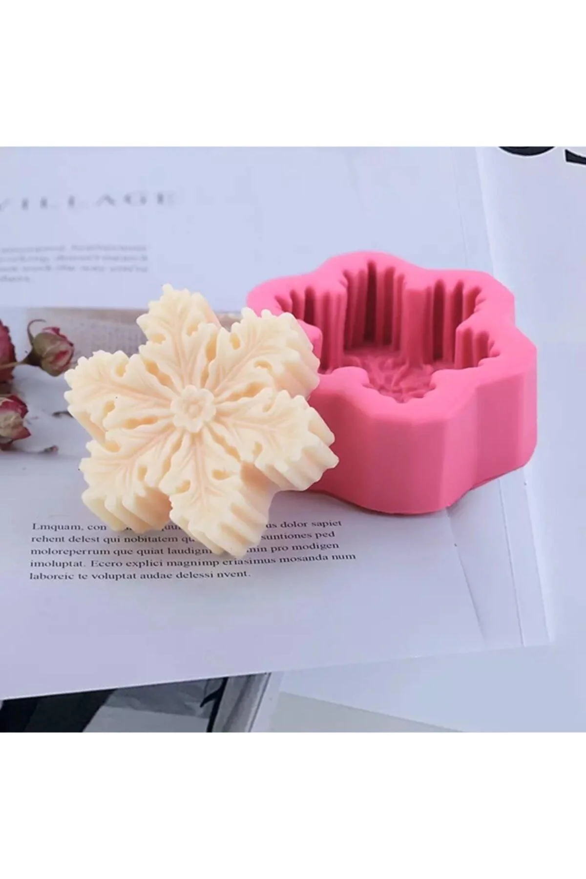 Pink Silicone Snowflake Mold for Soap and Scented Stone Crafting
