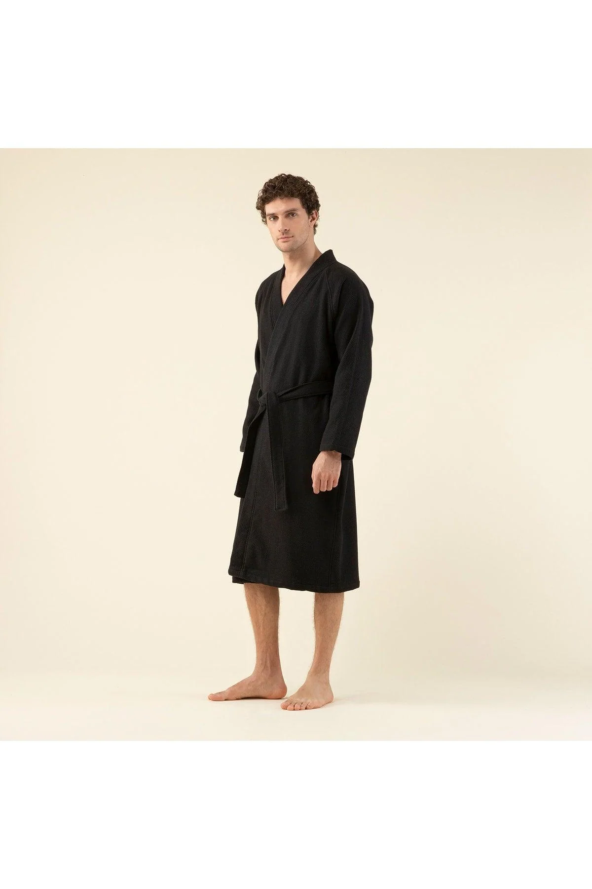 Black men's cotton bathrobe