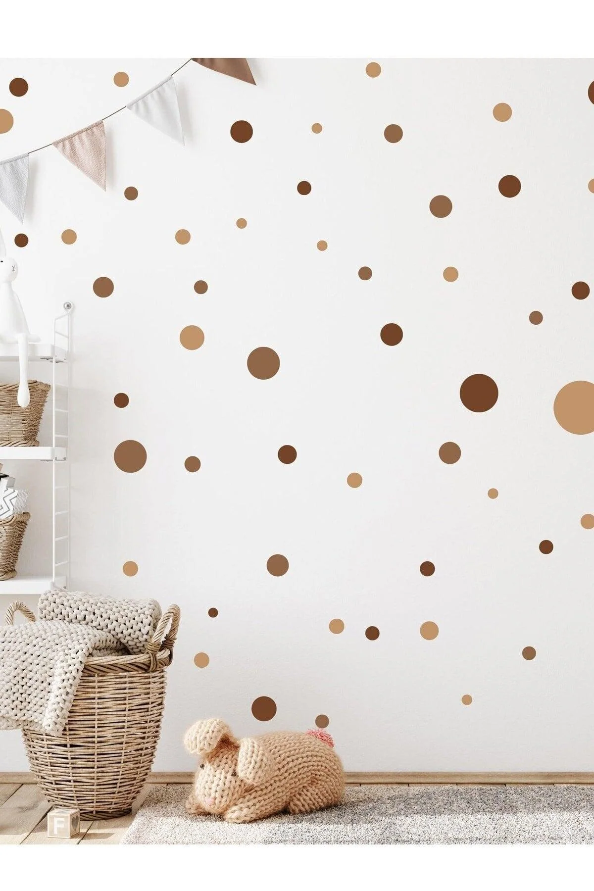 Set of 153 adhesive dots in soft brown tones for walls and decor