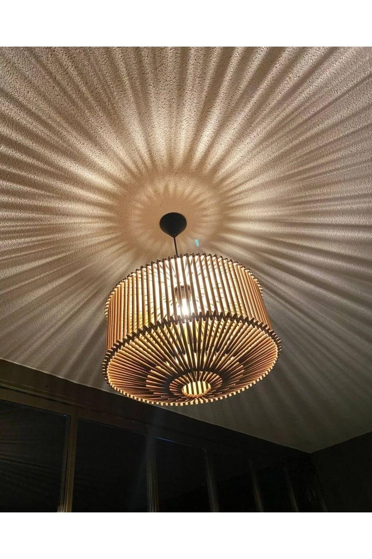 Handcrafted solar-powered beech wood chandelier