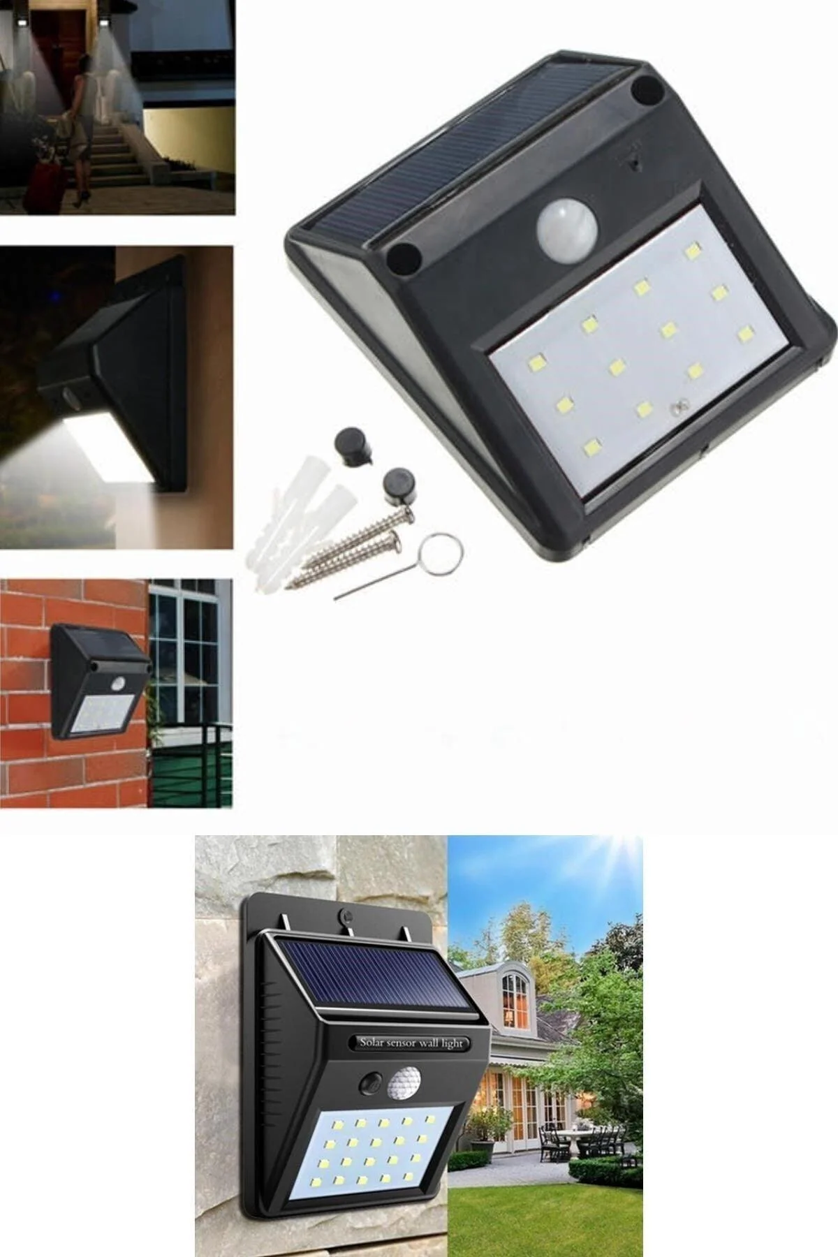20 LED solar-powered outdoor wall lamp with motion sensor