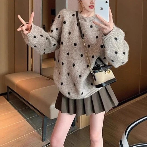 Solid Color Polka Dot Pullover Women's Sweater