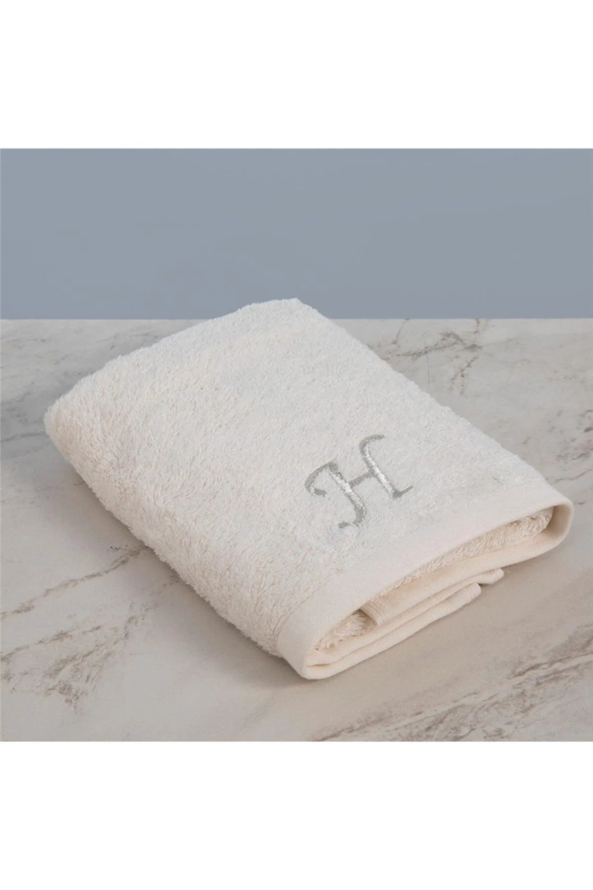 Embroidered cream face towel 50x90 cm cotton bamboo blend