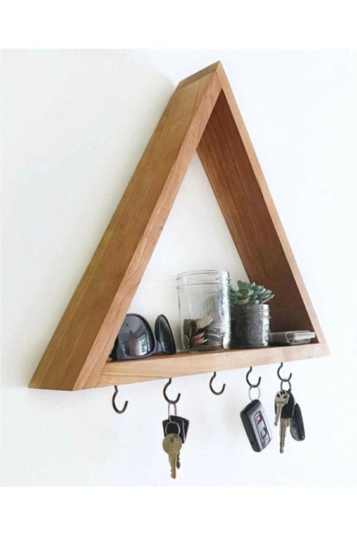 Handcrafted solid wood triangle key holder rack