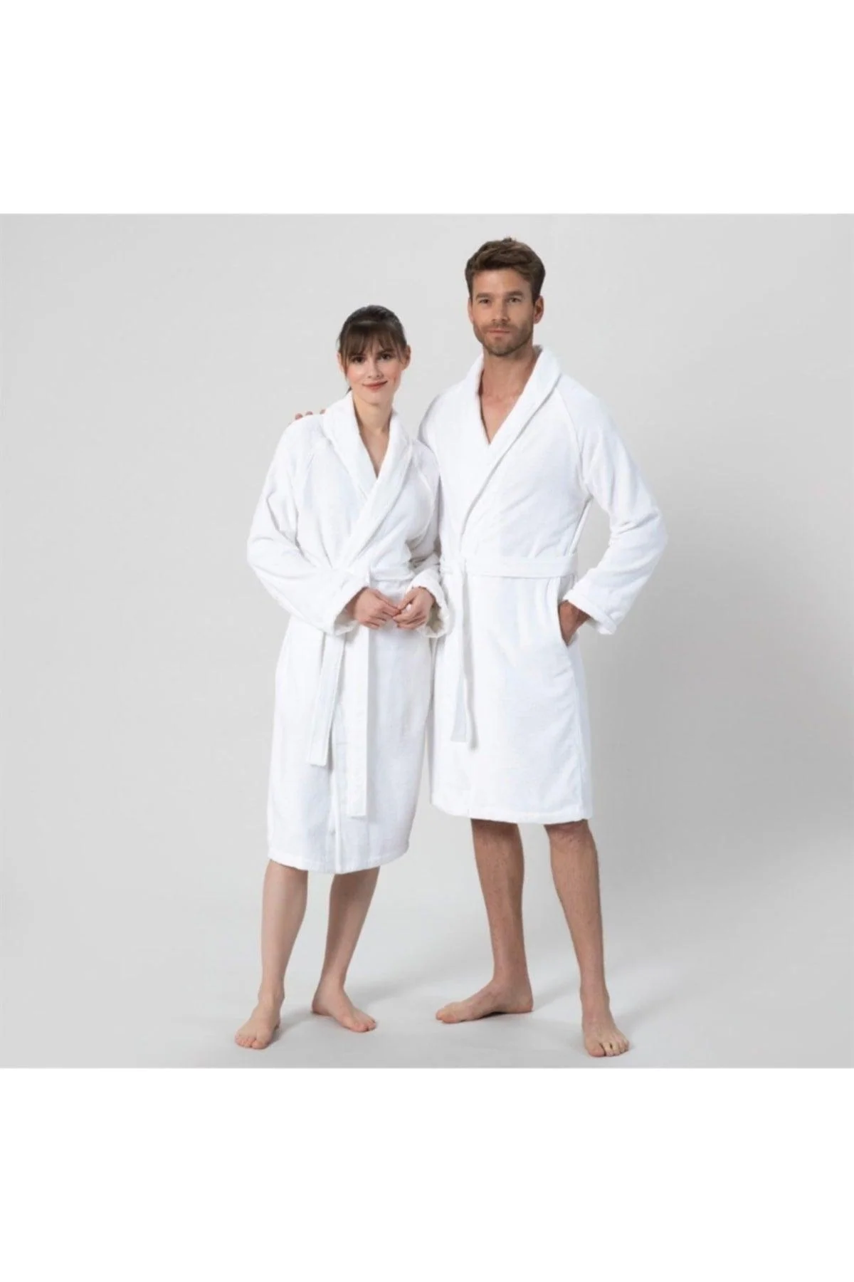 Soft unisex bamboo cotton bathrobe in white