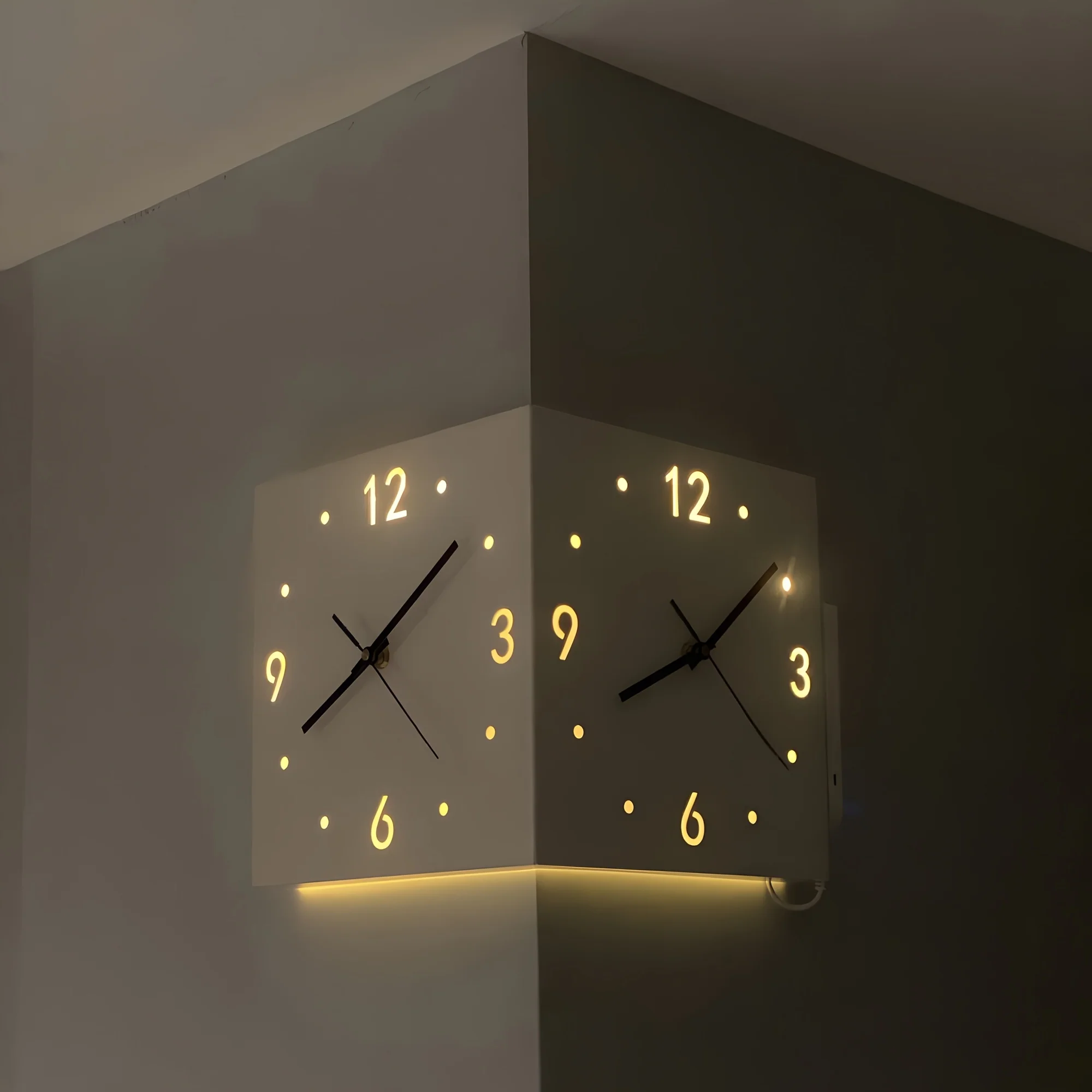 Sound-Sensor Corner Wall Clock for Rooms