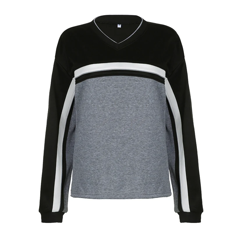 Spliced Contrasting Loose Fitting Hoodie Pullover