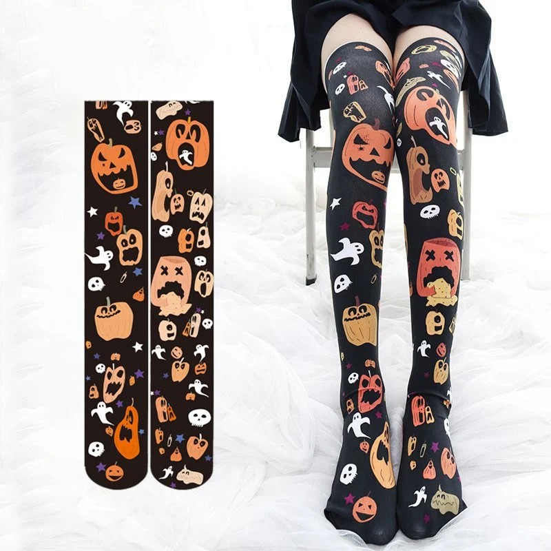 Spooky Pumpkin Knee Socks