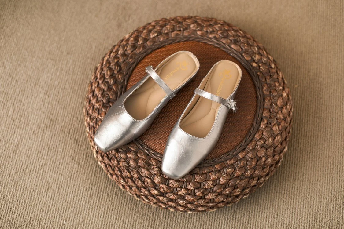 Spring Silver Mule Slippers for Women