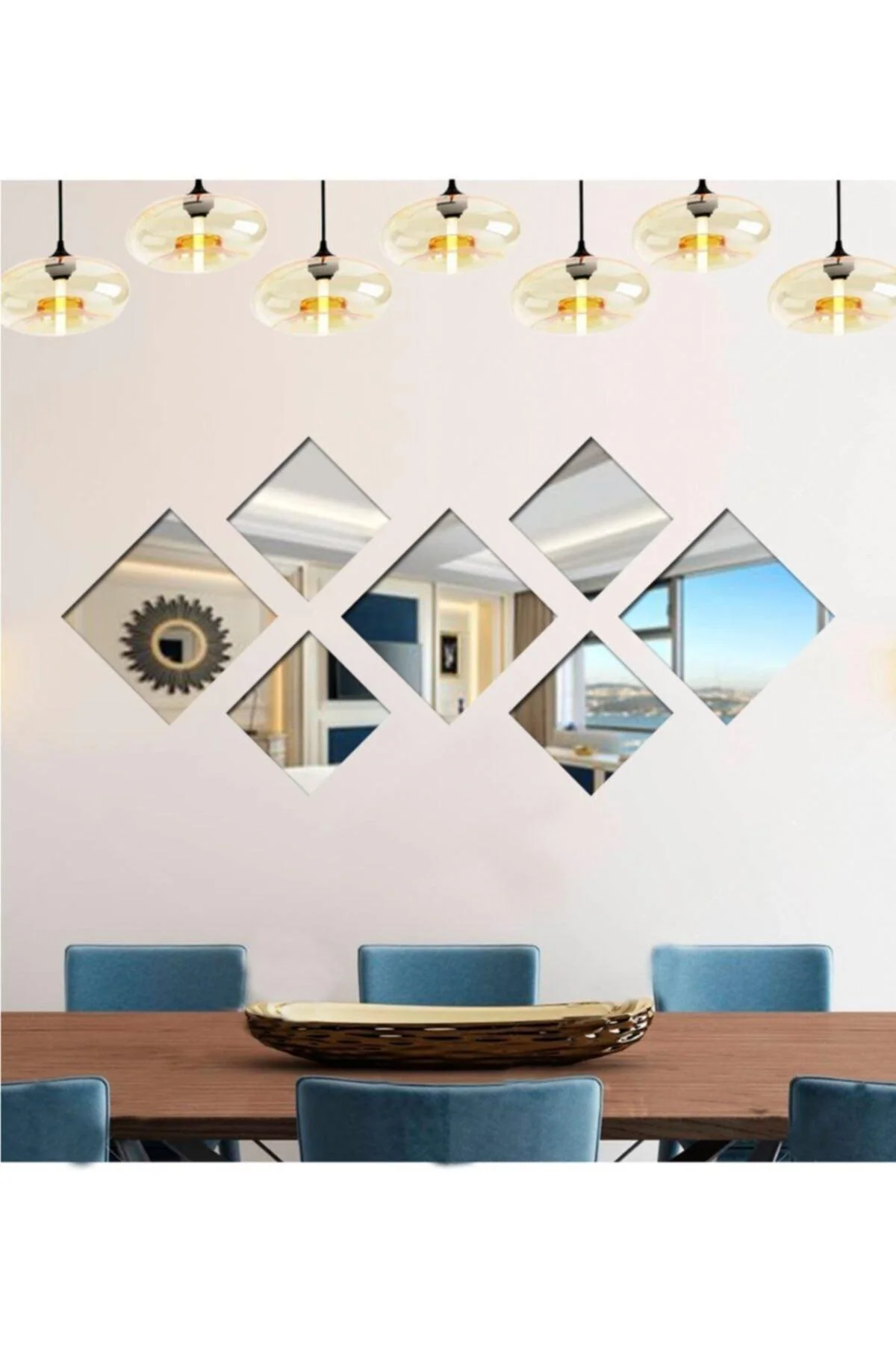 Set of 7 decorative square mirrors with double-sided tape