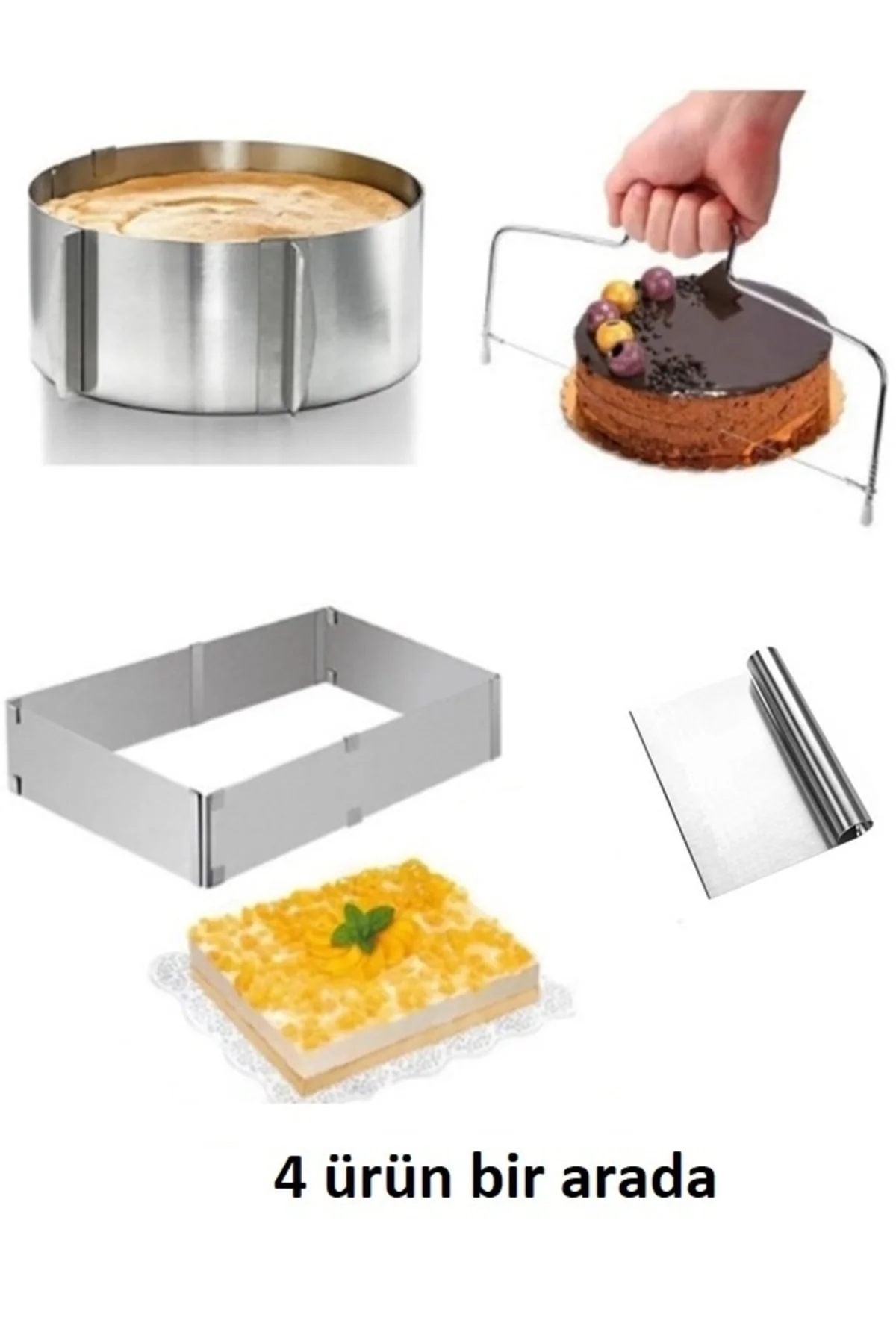 Adjustable stainless steel cake and pastry cutting set with dough cutter