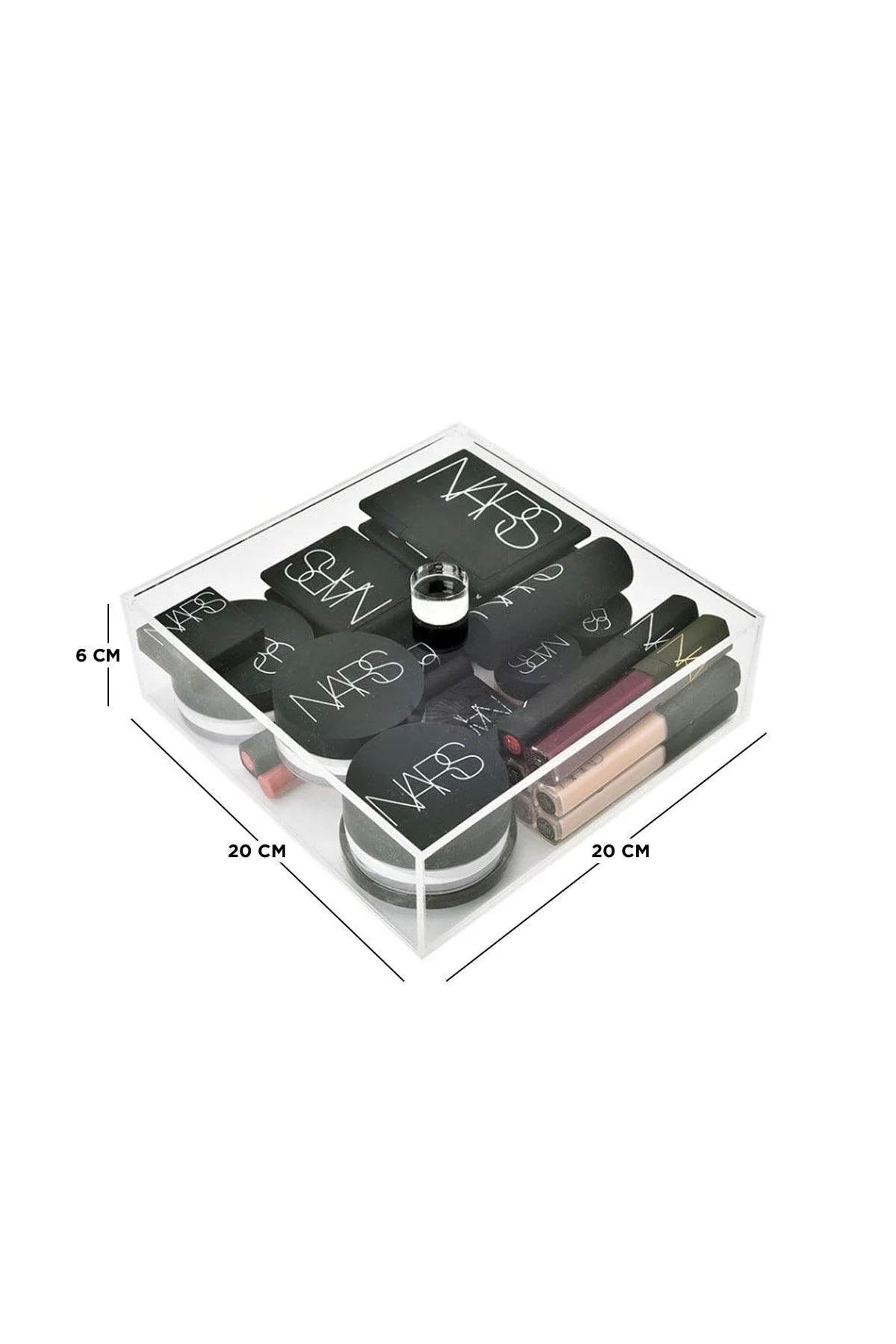 Square acrylic makeup organizer with lid