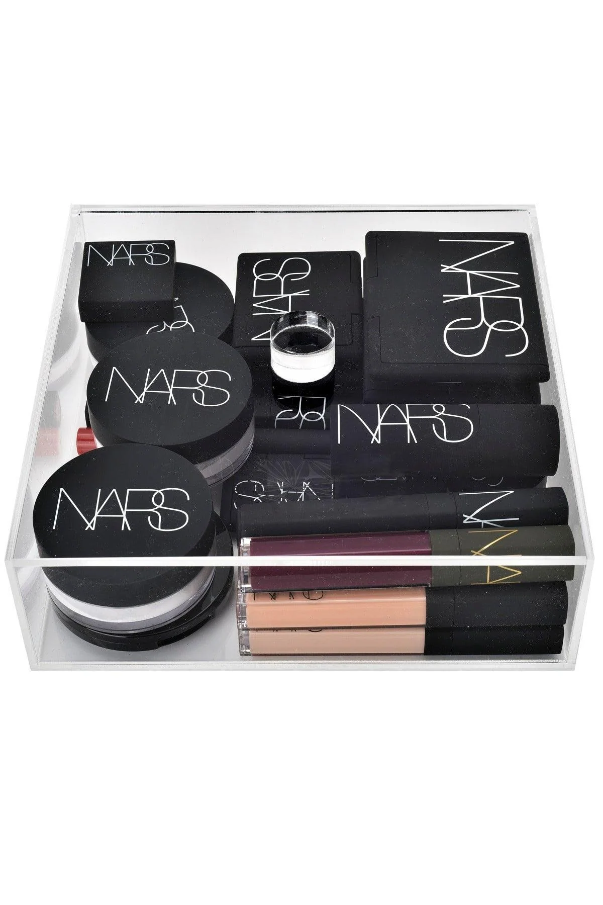 Square acrylic makeup organizer with lid
