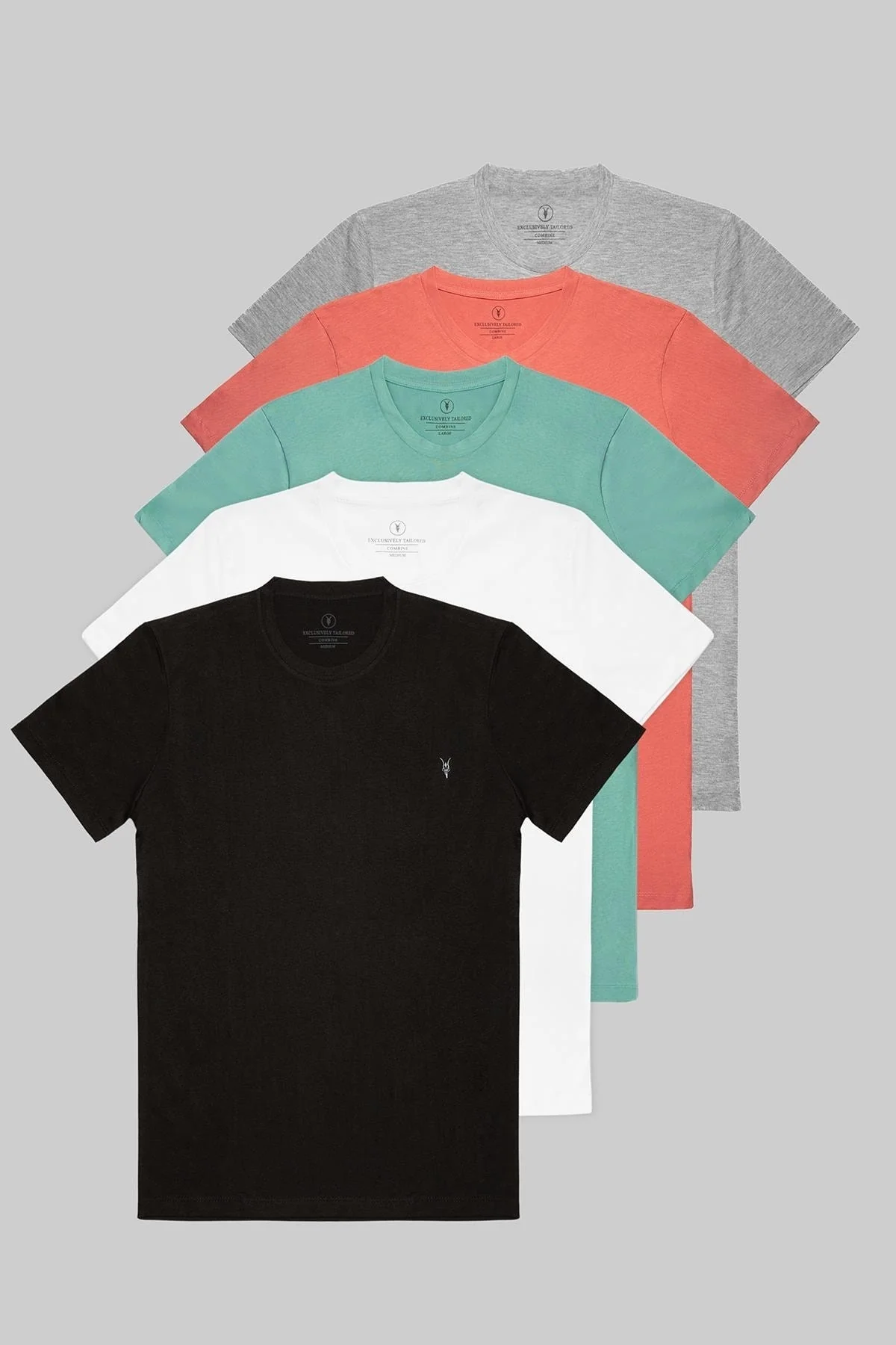 Assorted 5-pack men’s crew neck cotton t-shirts in neutral shades