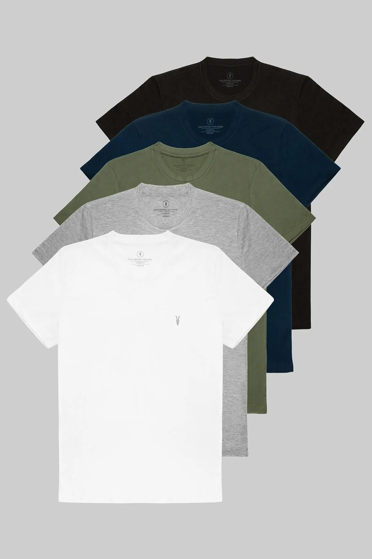 5-piece men’s short sleeve cotton t-shirt set in neutral colors
