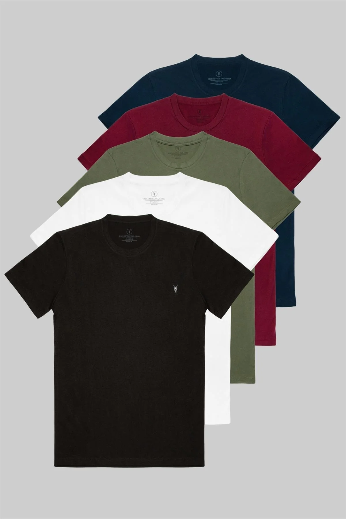 5-pack men’s crew neck embroidered cotton t-shirts in assorted colors