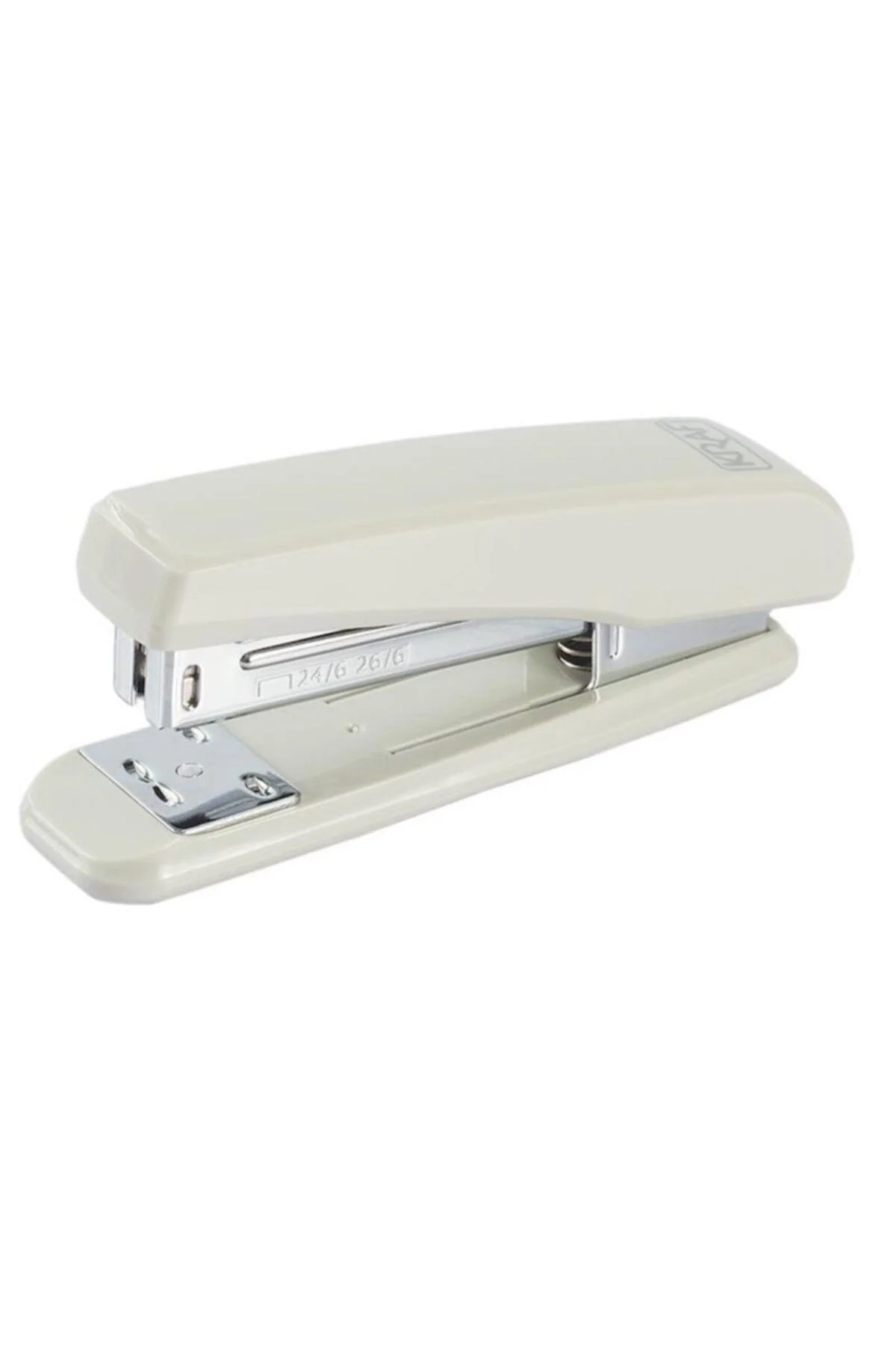 Ergonomic 20-sheet stapler with metal skeleton in gray ABS