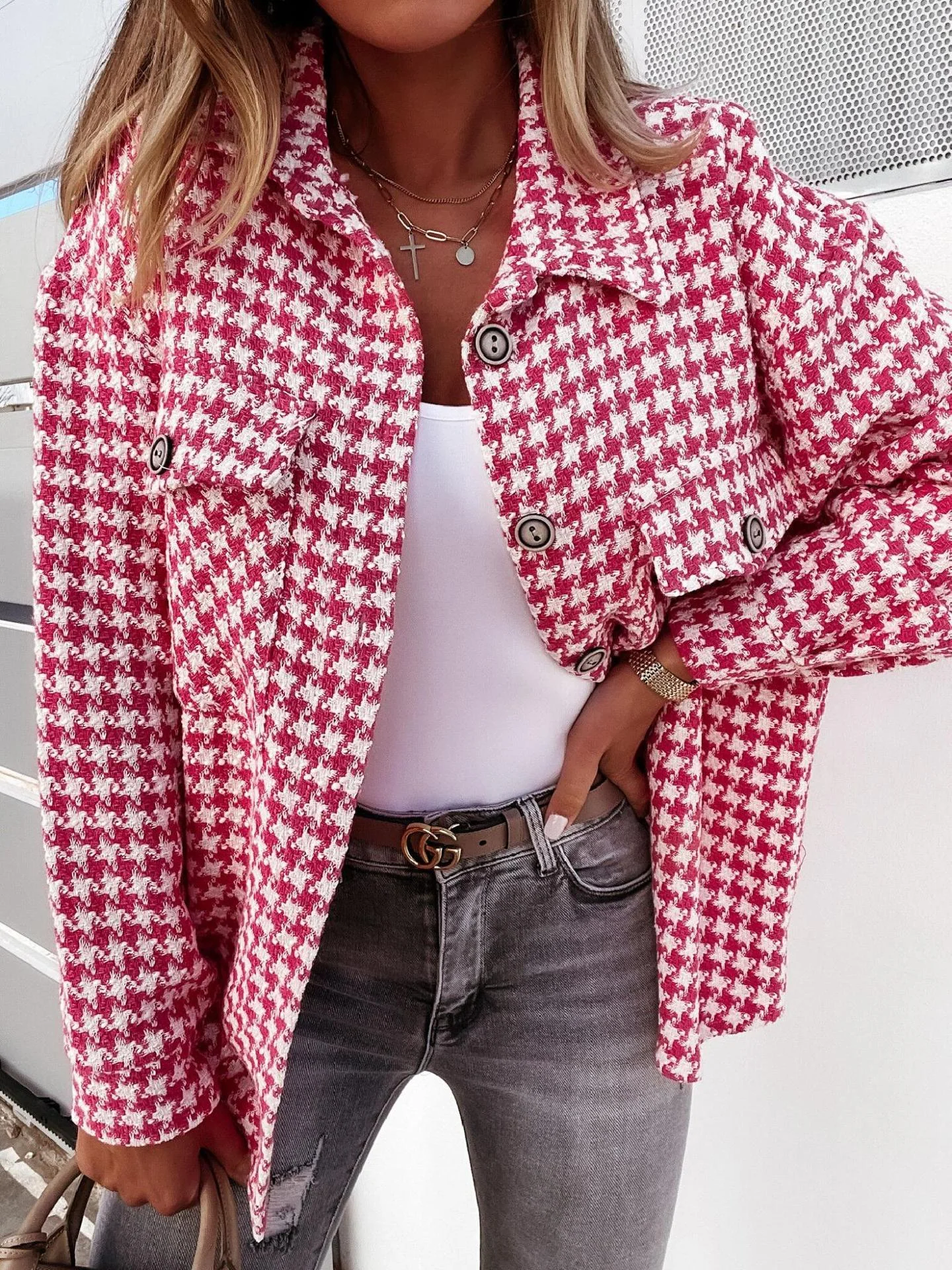 Stay Chic in Style with Houndstooth Wool Coat