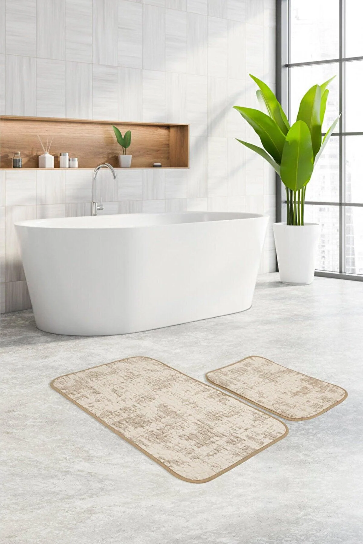 Stone embossed polyester mop set with non-slip base