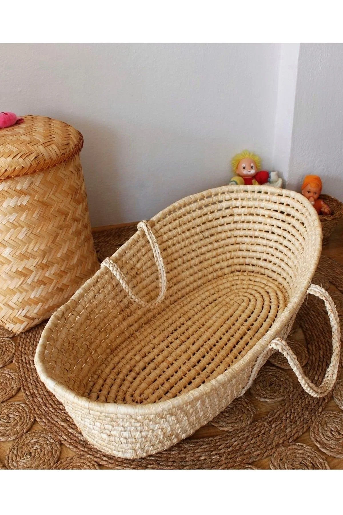 Handwoven baby stroller crib basket 85 x 42 x 27 cm
