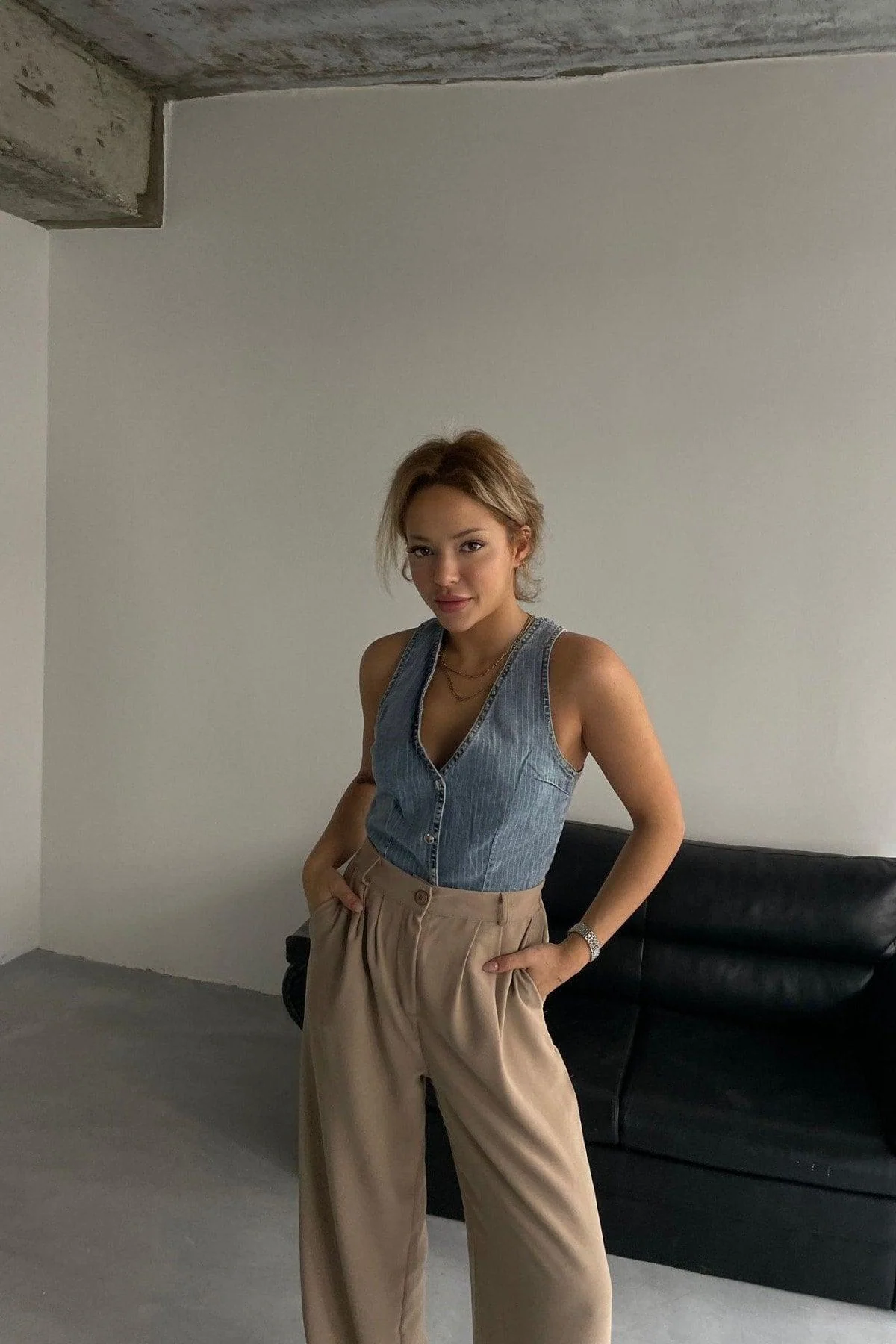 Striped denim vest in blue