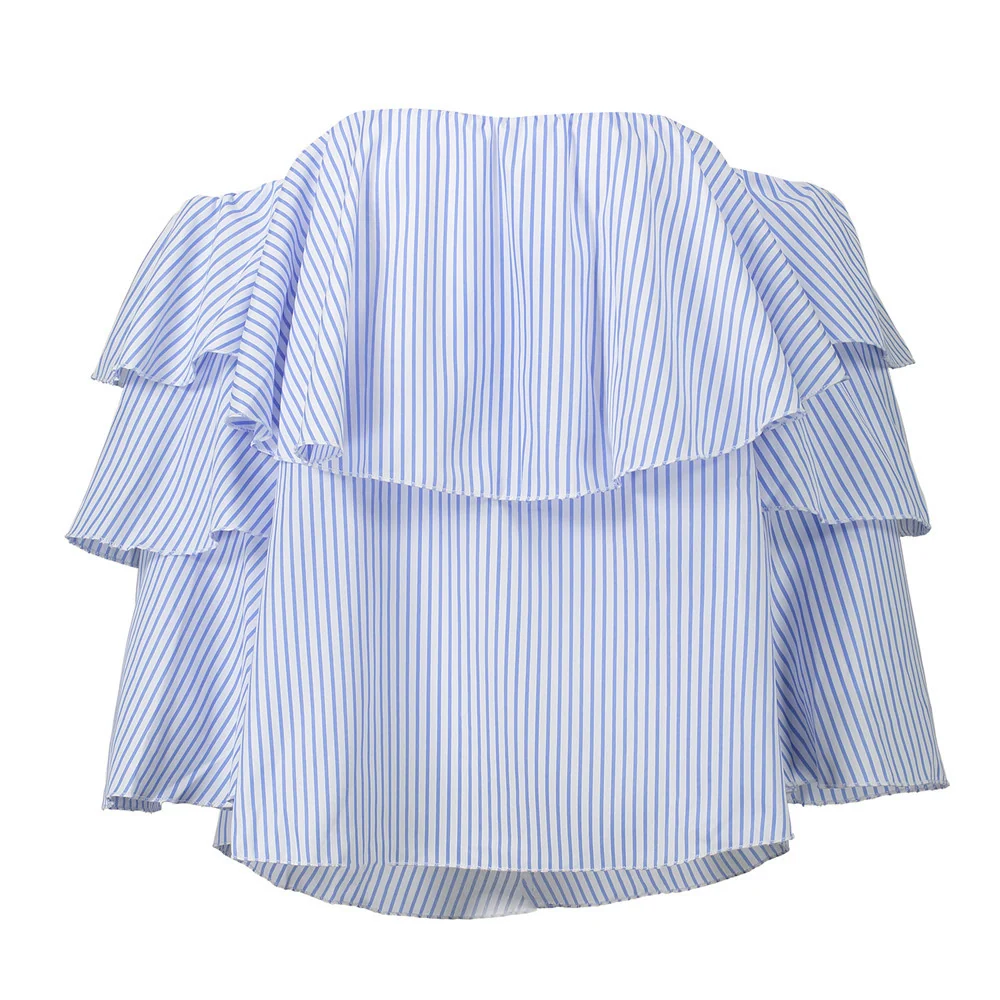 Striped Halter Backless Blouse with Flared Sleeves