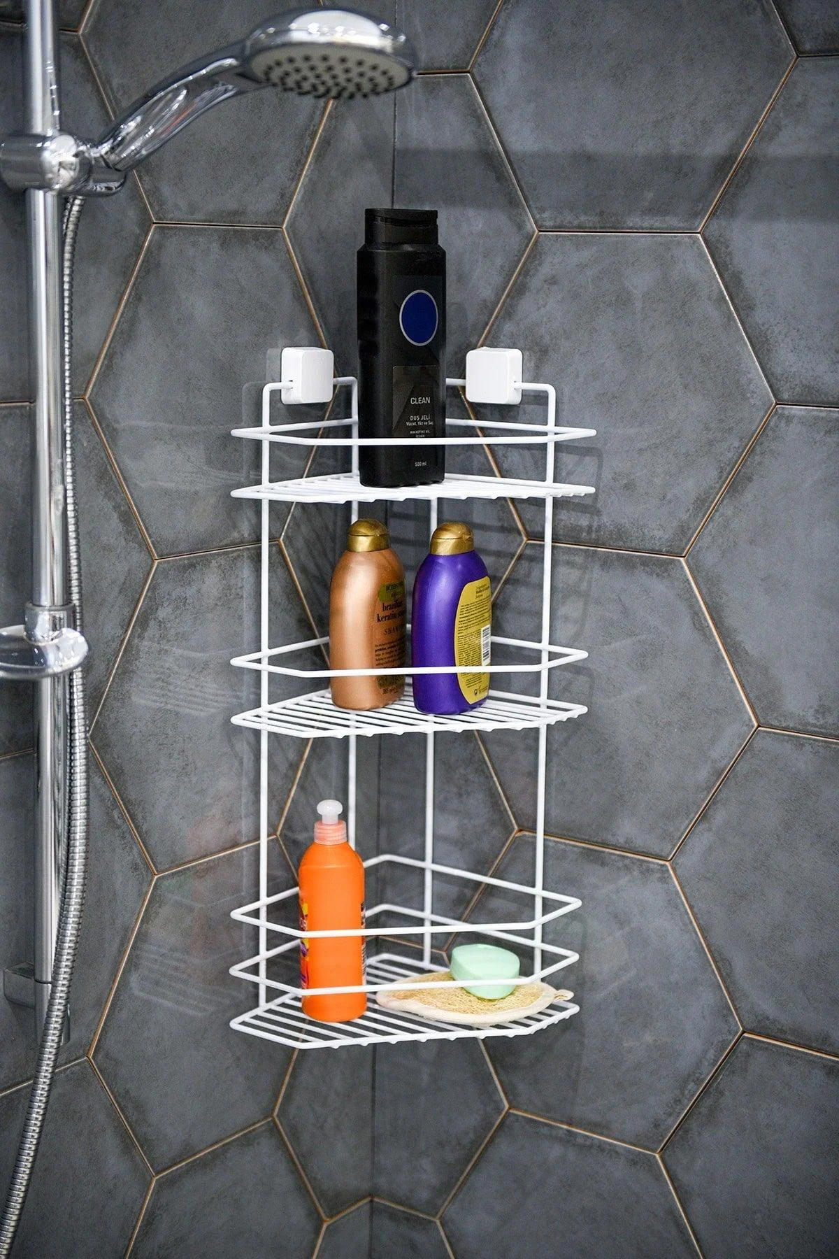 Bathroom Corner Storage Trio with Strong Adhesive - No Drill Needed