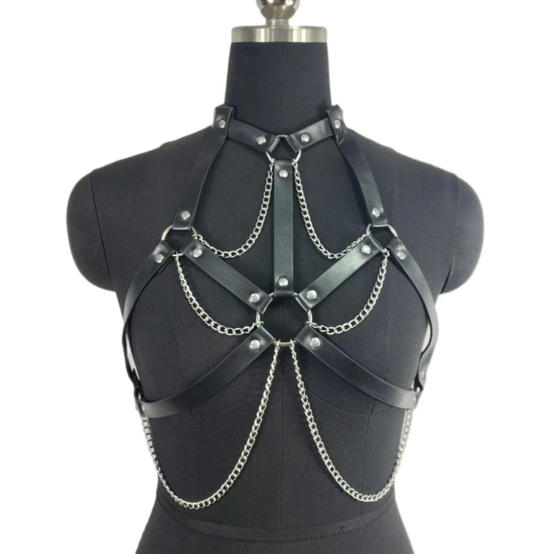 Stylish Leather Belt with Chain Strap Accessory