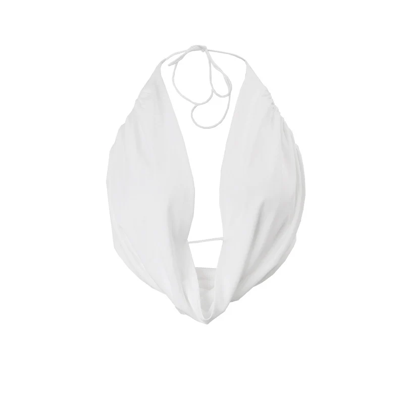 Summer Halterneck Vest Top – Backless, Short Sleeve, Solid White