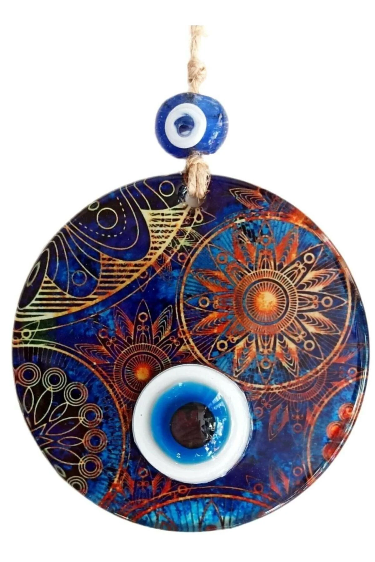 Sun‑Shaped Fusion Glass Evil Eye Wall Ornament – 12 cm