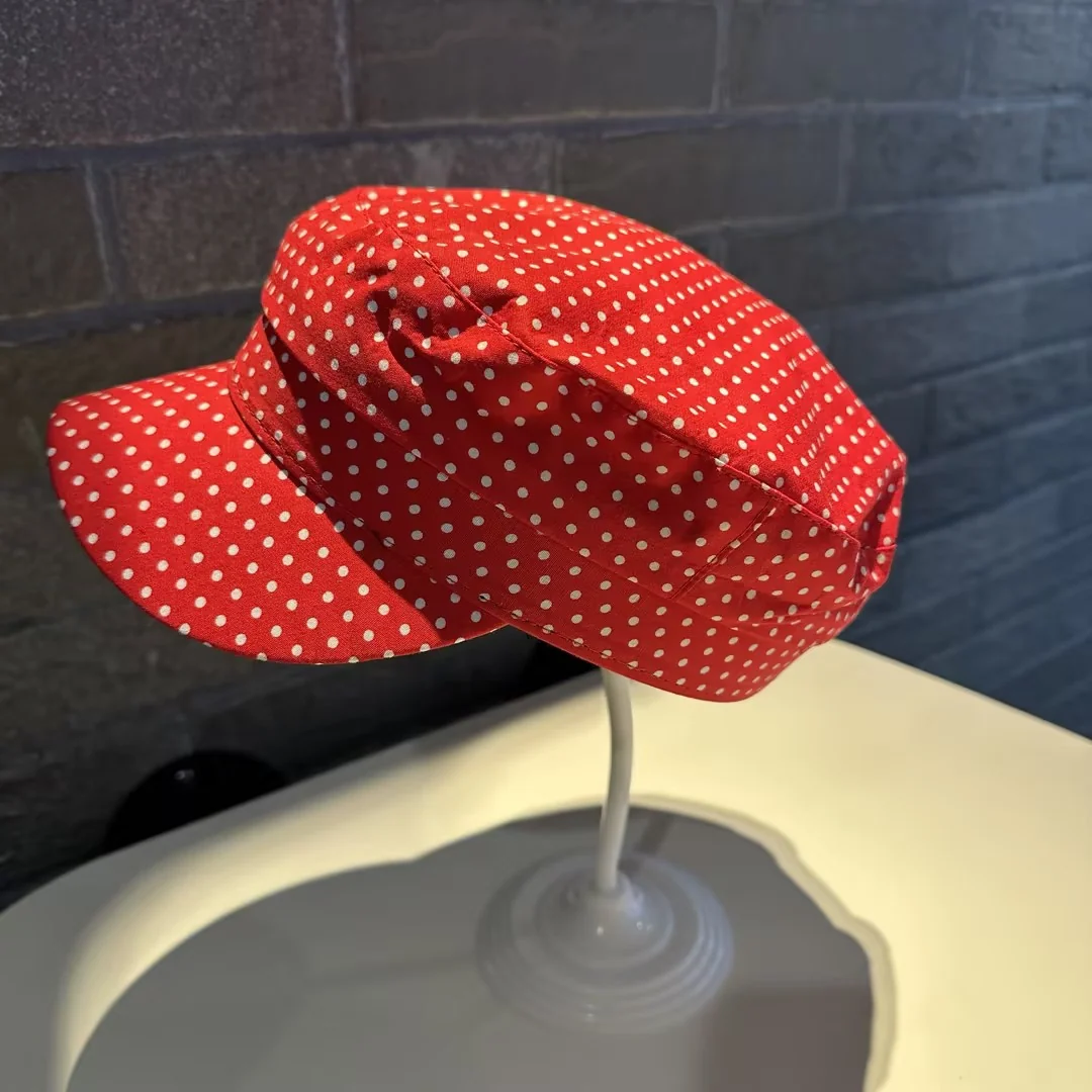 Sun Protection Baseball Cap with Dot Pattern Bow Tie Strap